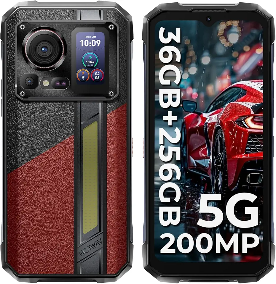 HOTWAV Hyper 7 Pro Movil Irrompible Android 14(5G), 36GB + 256GB/2TB, 10800mAh 33W Móvil Rugerizado, 6.6" FHD+ 120Hz 2.4k Movil Resistente, 200MP, IP68&amp;IP69K, Luces para Acampar/Dual-SIM/NFC