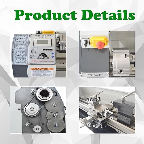 Miniatura 4 de HQHAOTWU 7 "* 12" torno de metal de sobremesa, torno de metal de precisión de hilos métricospulgadas, mini torno 600W motor sin escobillas