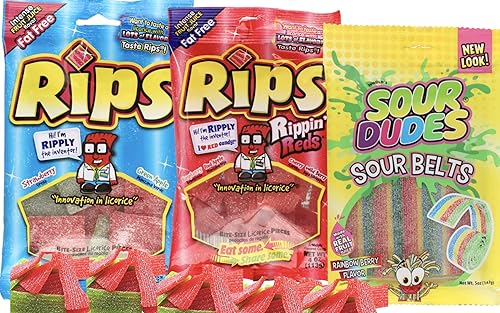 Caramelo de regaliz tamaño bocado de fruta real con sabor a jugo de fruta sin grasa (4 onzas) y Sour Dudes  Sabores de fresa, frambuesa, cereza,