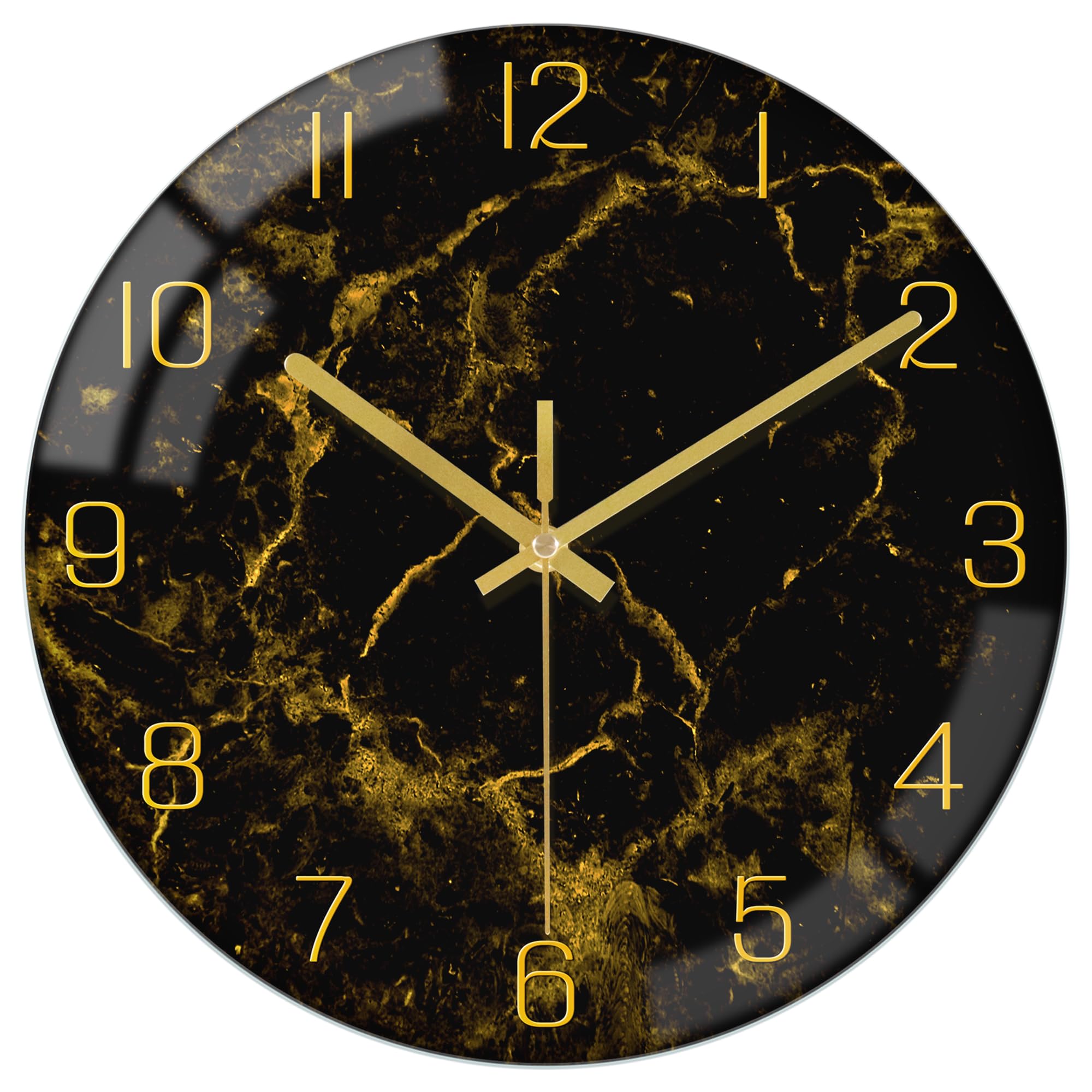 VIKMARI Black Gold Modern Marble Texture 12 Inch Wall Clock with Gold Hands - Silent Non-Ticking, Battery Operated, Round, Quartz Clocks- Rustic Decor for Kitchen, Bedroom, Living Room & Office