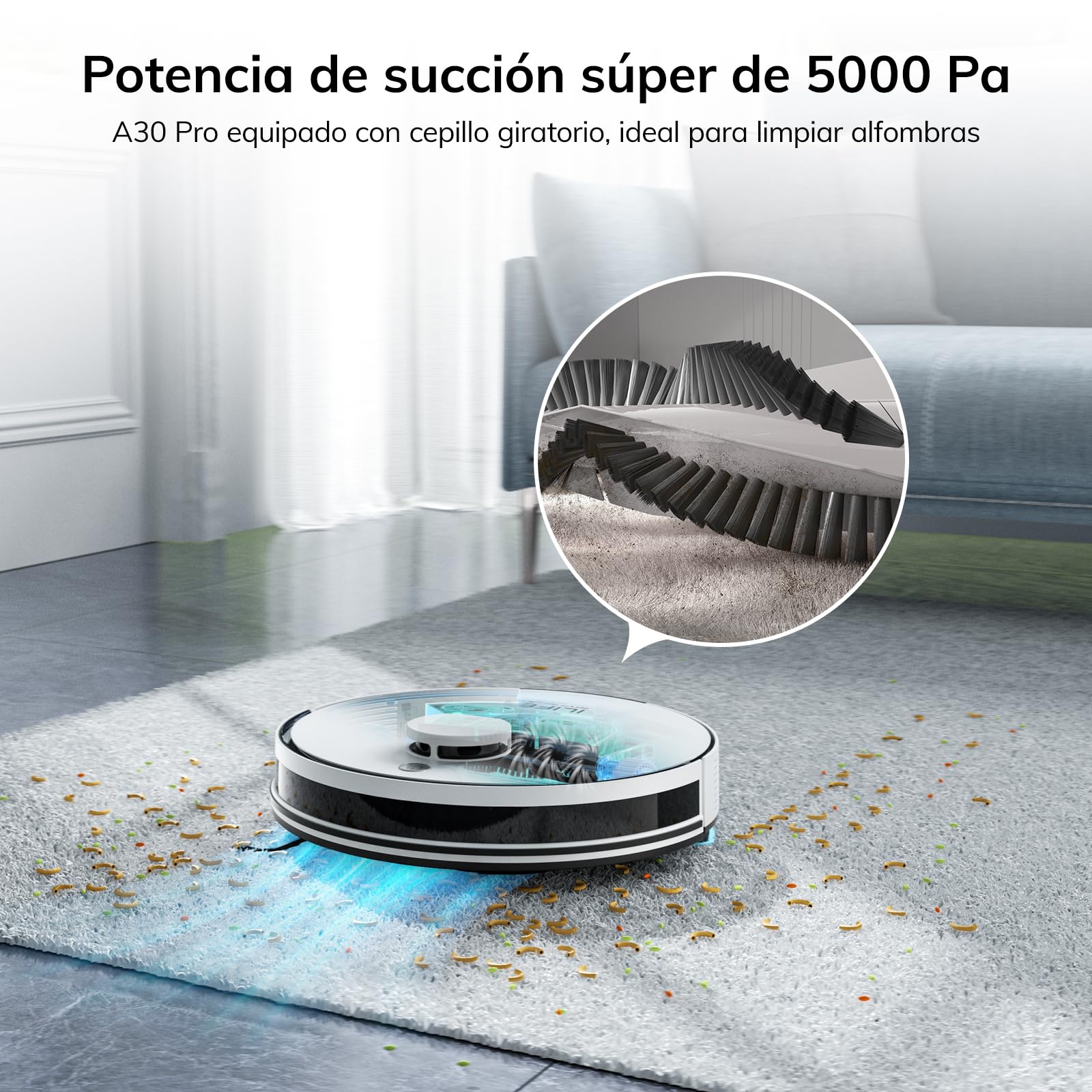 ILIFE A30 Pro Aspiradora y Trapeador, Estación de Autovaciado para 60 Días, Succión 5000Pa, Navegación LiDAR, WiFi 2.4G/App | Succión 5000Pa, Navegación LiDAR, WiFi 2.4G/App/Alexa/Control Remoto, Cepillo Rodillo para Alfombras y Suelos Duros