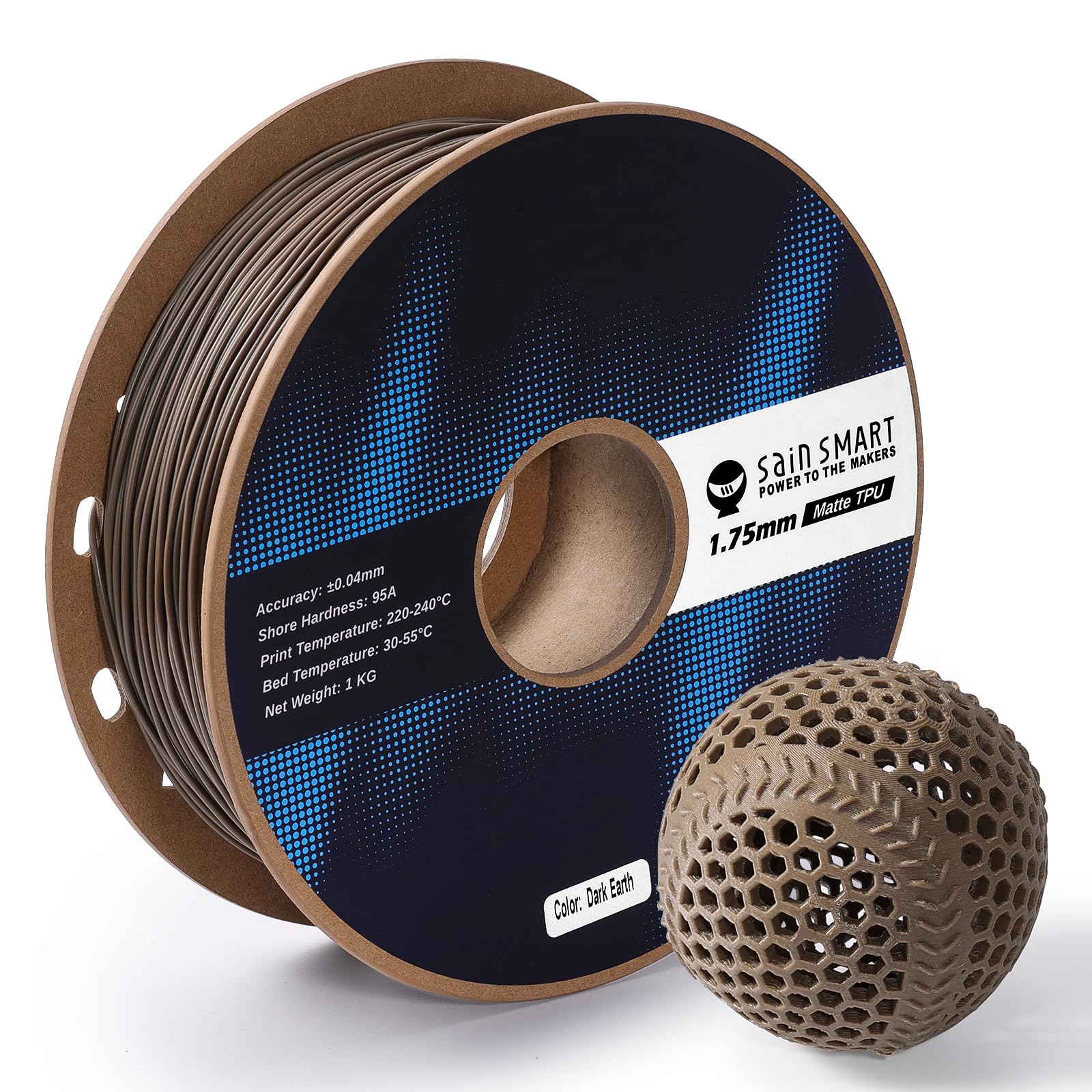 SainSmart Mattes TPU-Filament, Dark Earth TPU-3D-Druckfilament, 1,75 mm, 1 kg, Maßgenauigkeit +/- 0,04 mm, 95A weiches TPU
