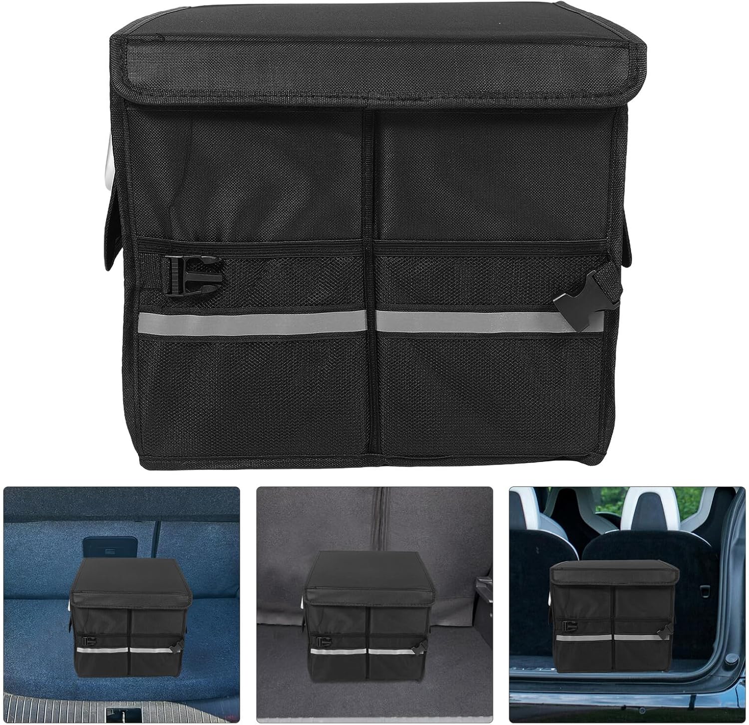 Luxshiny 36l Collapsible Waterproof Car Storage Box with Lid and Base, Leak-proof Vehicle Trunk Organizer for Outdoor Travel and Backseat Cargo Management