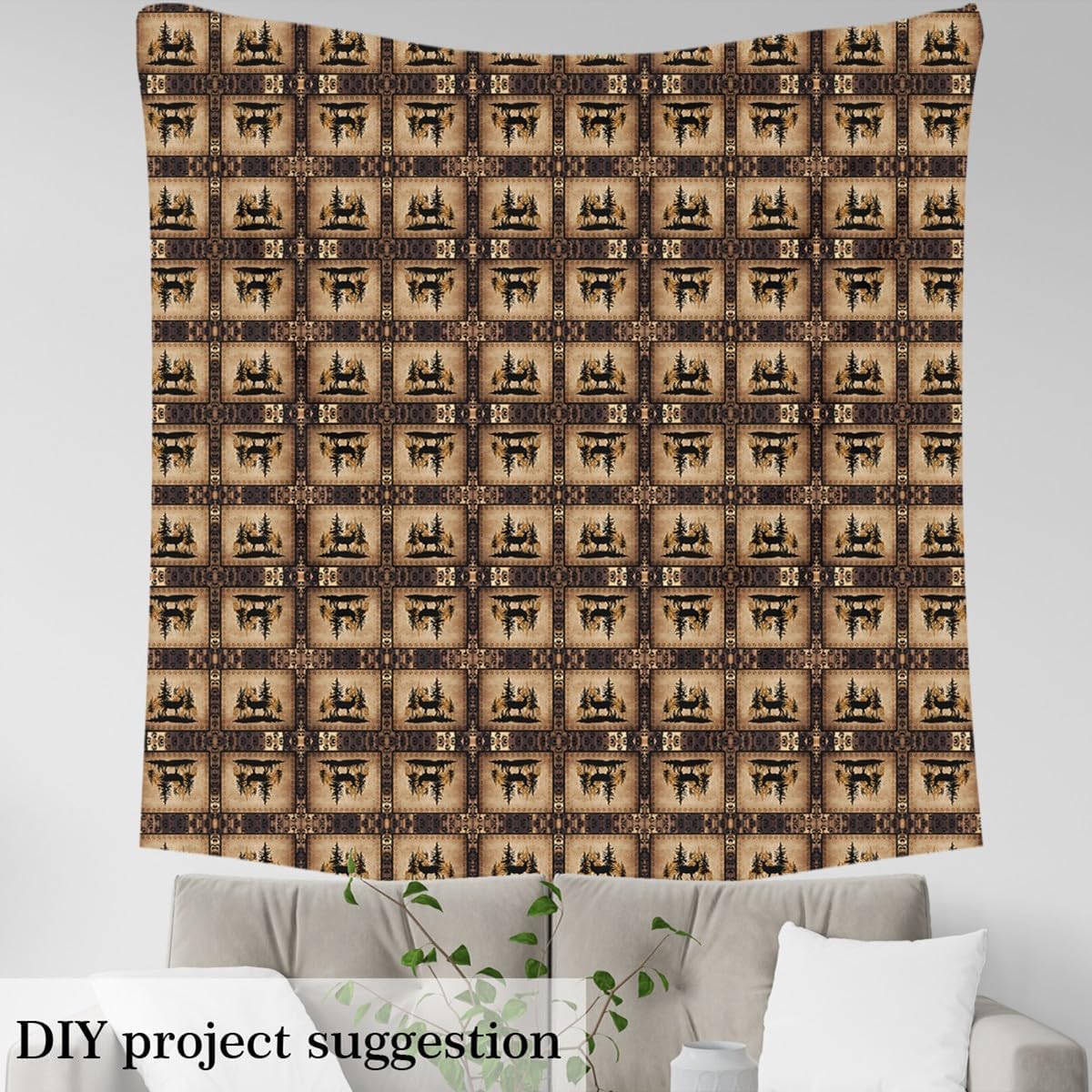 Cute Deer Fabric By The Yard for Girls Kids - Hunting Decorative Soft Flannelupholstery for Chairs - Bear Paw Print Tree Pattern - Exotic Style Brown - 3 Yards
