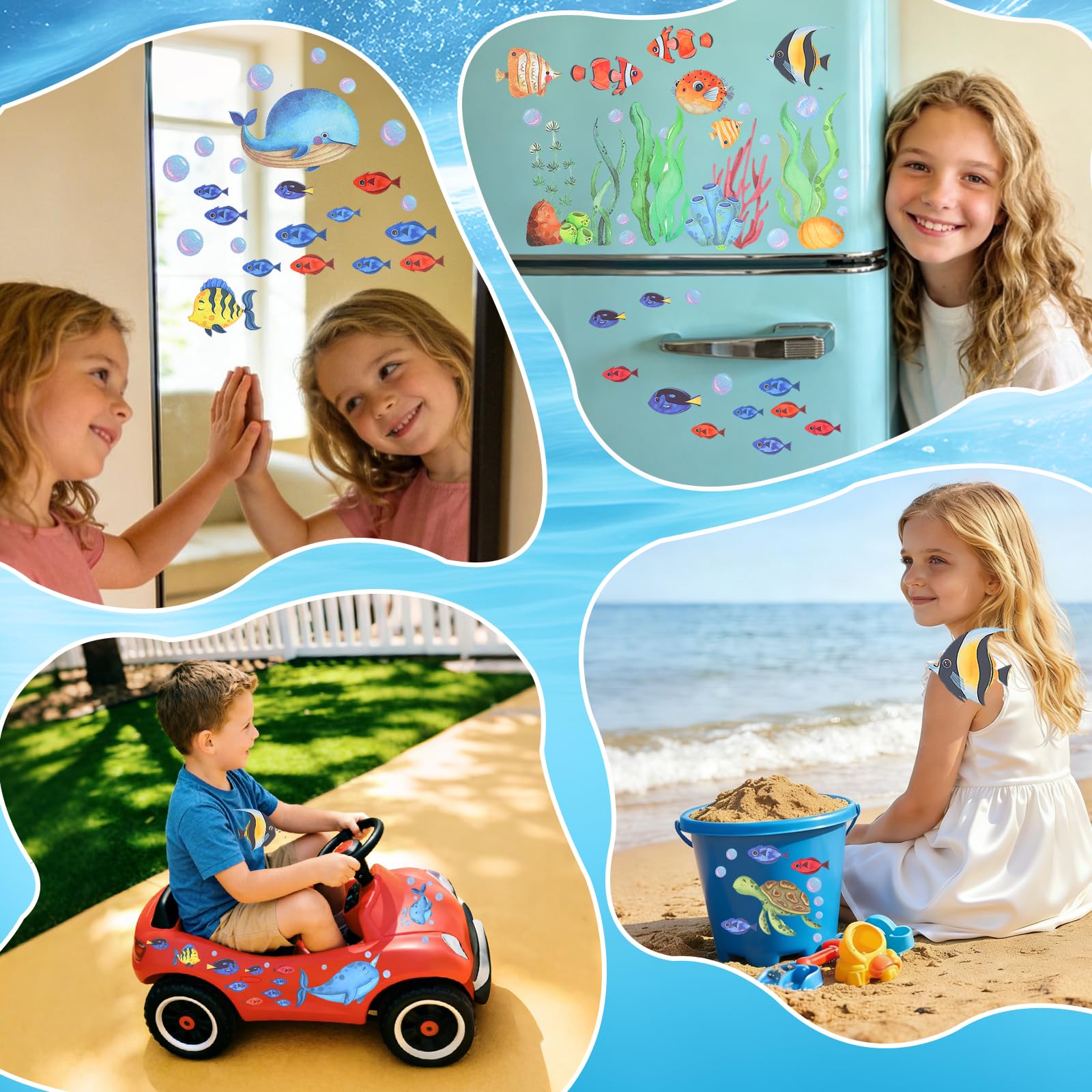 Autocollants pour Fenêtre Enfants 9Pcs Electrostatique Stickers Fenetre Vitre Autocollants Décoratifs pour salle de bain réfrigérateur Fenêtre décoration Océan Été