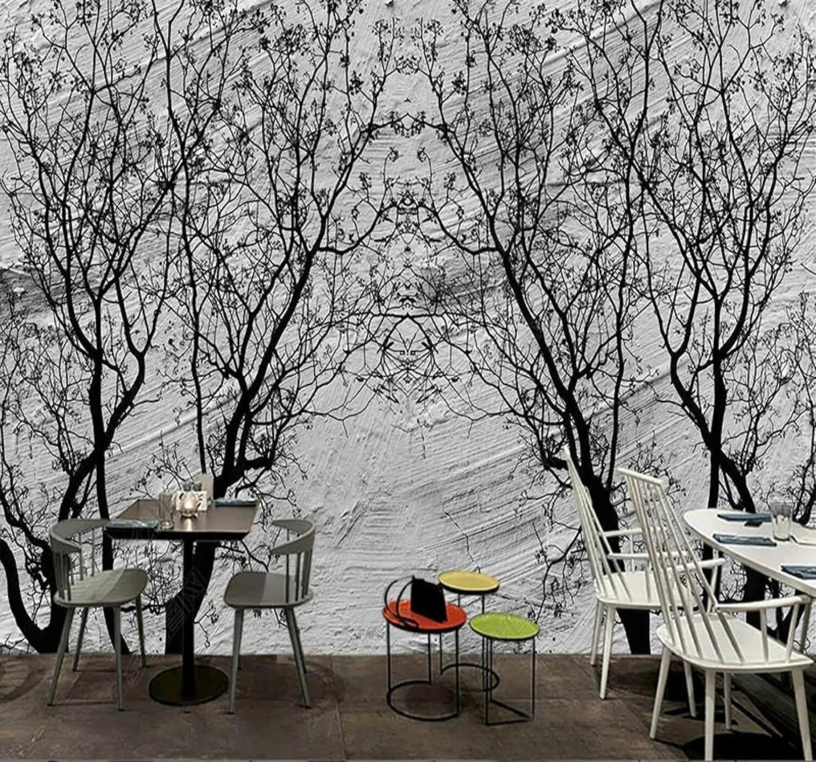 XLMING Vintage Grey Concrete Wall Hand Painted Trees 3D Wallpaper Luxury Silk Study Dining Feature Sofa Grey Bedroom Living Room Tv Decorative Wall-300cm×210cm