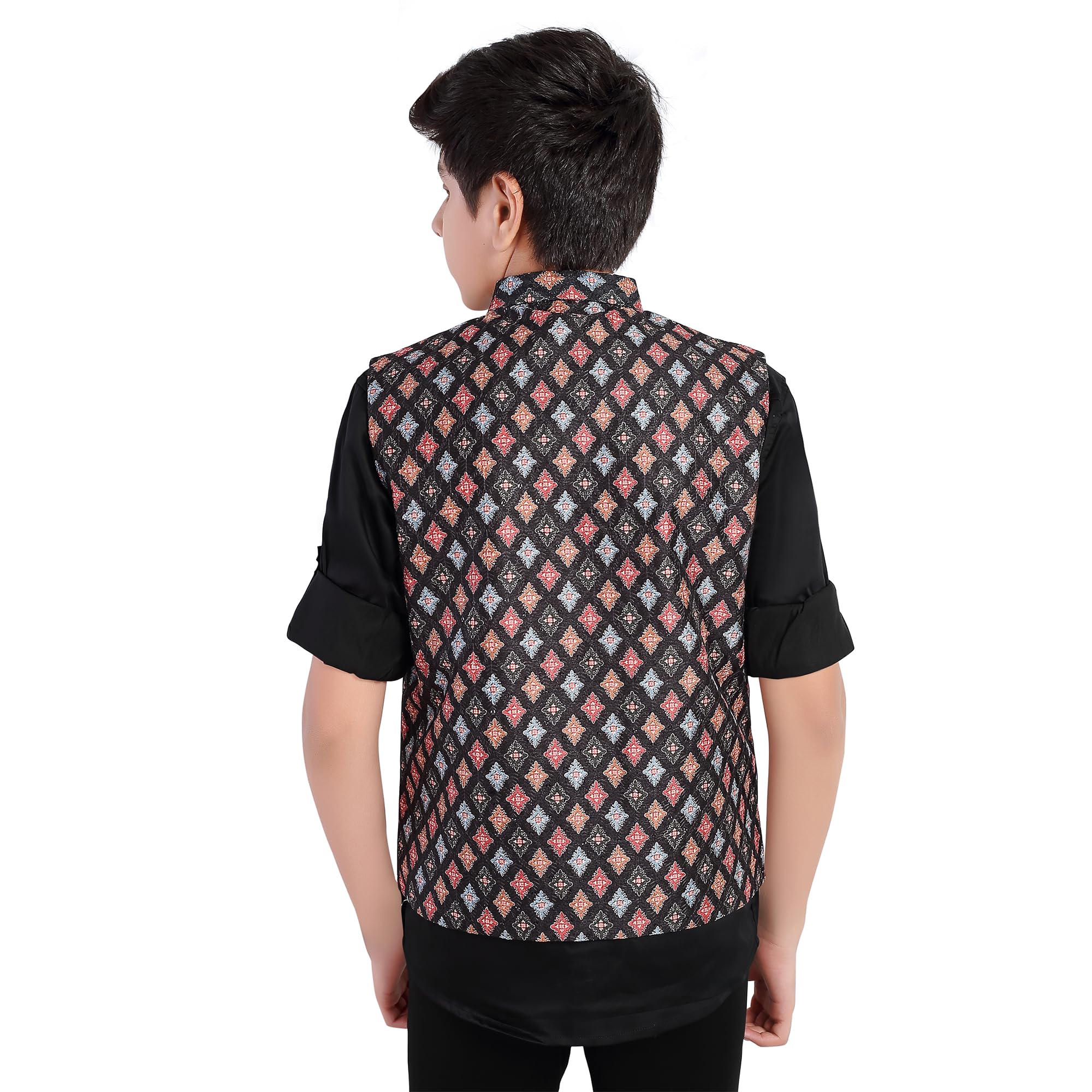 CHARCHIT Boys Black Printed Nehru Jacket and Shirt 3