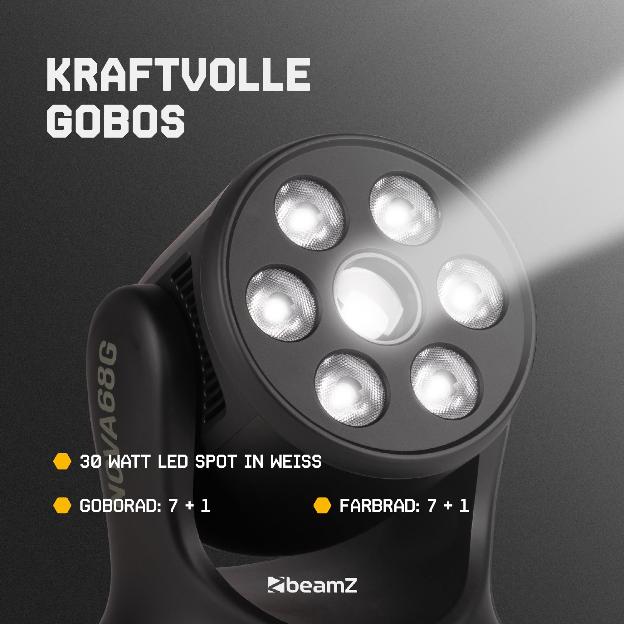 BeamZ NOVA68G-BK Moving Head Wash – Kompaktes Disco Licht, LED Moving Head mit 6x 8 Watt RGBW, Gobo & Farbrad – DMX Licht Musikgesteuert – DJ Lichtanlage für Party Lichter, Disco, Restaurant & Bühne