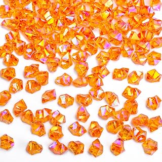 DomeStar 180PCS Fake Ice, Dazzling Orange Acrylic Fake Diamonds, Vase Filler, Sparkling Plastic Gems for DIY Craft Table Scatter Wedding Party Burnt Orange Decoration