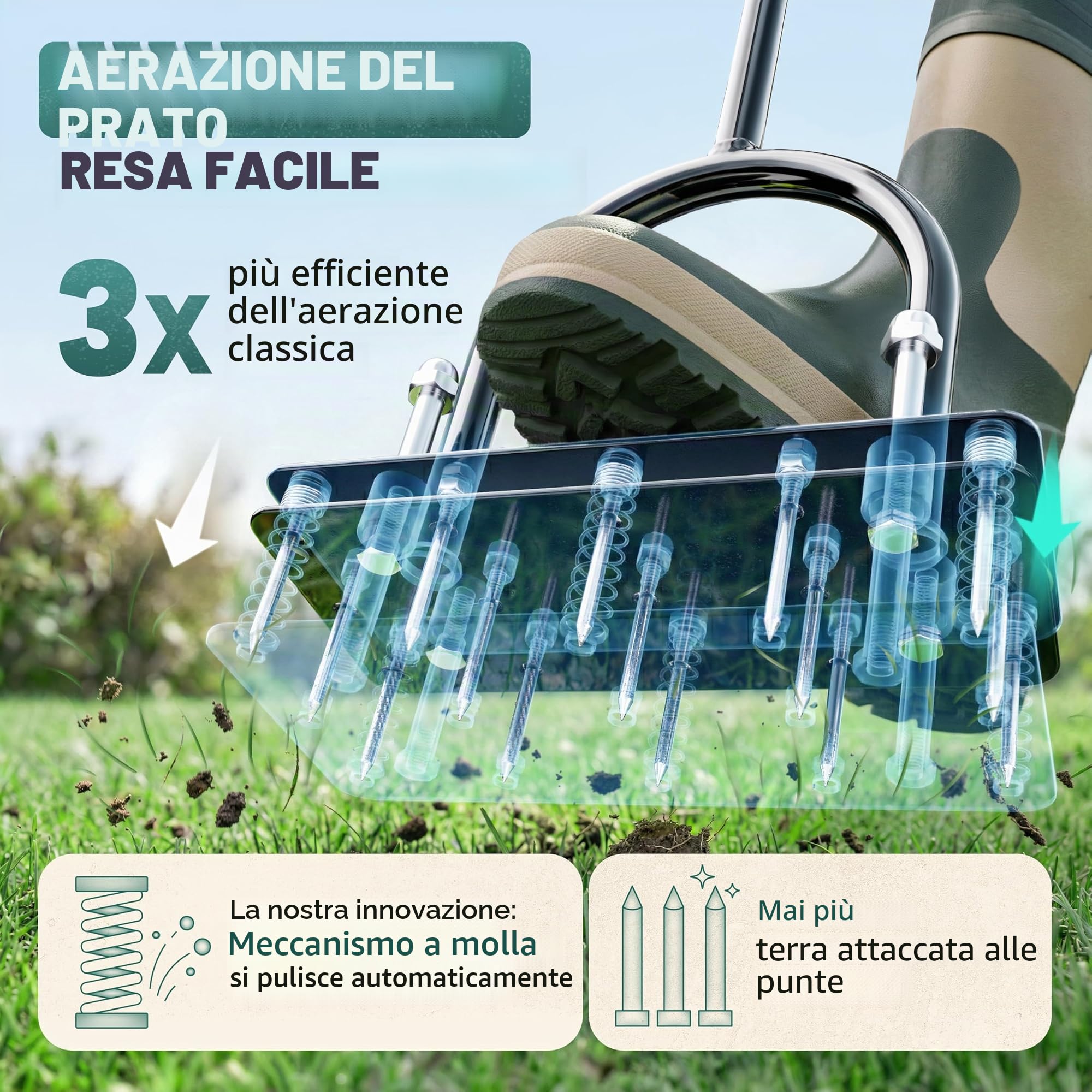 Aeratore per prato Pro | Innovativa forcella, aeratore per prato, scarificatore e aeratore per la ventilazione del prato, strumento da giardino di alta qualità per ventilare e sciogliere il