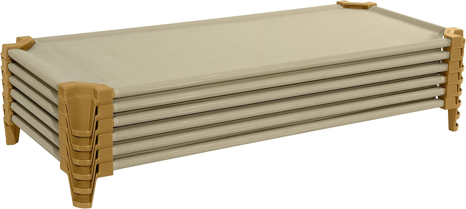 Wood Designs Stackable Daycare Cots for Kids, 52", Tan, Ready-to-Assemble Nap Cots for Sleeping - Preschool, Daycare, Kindergarten, 87800TN [Set of 6]