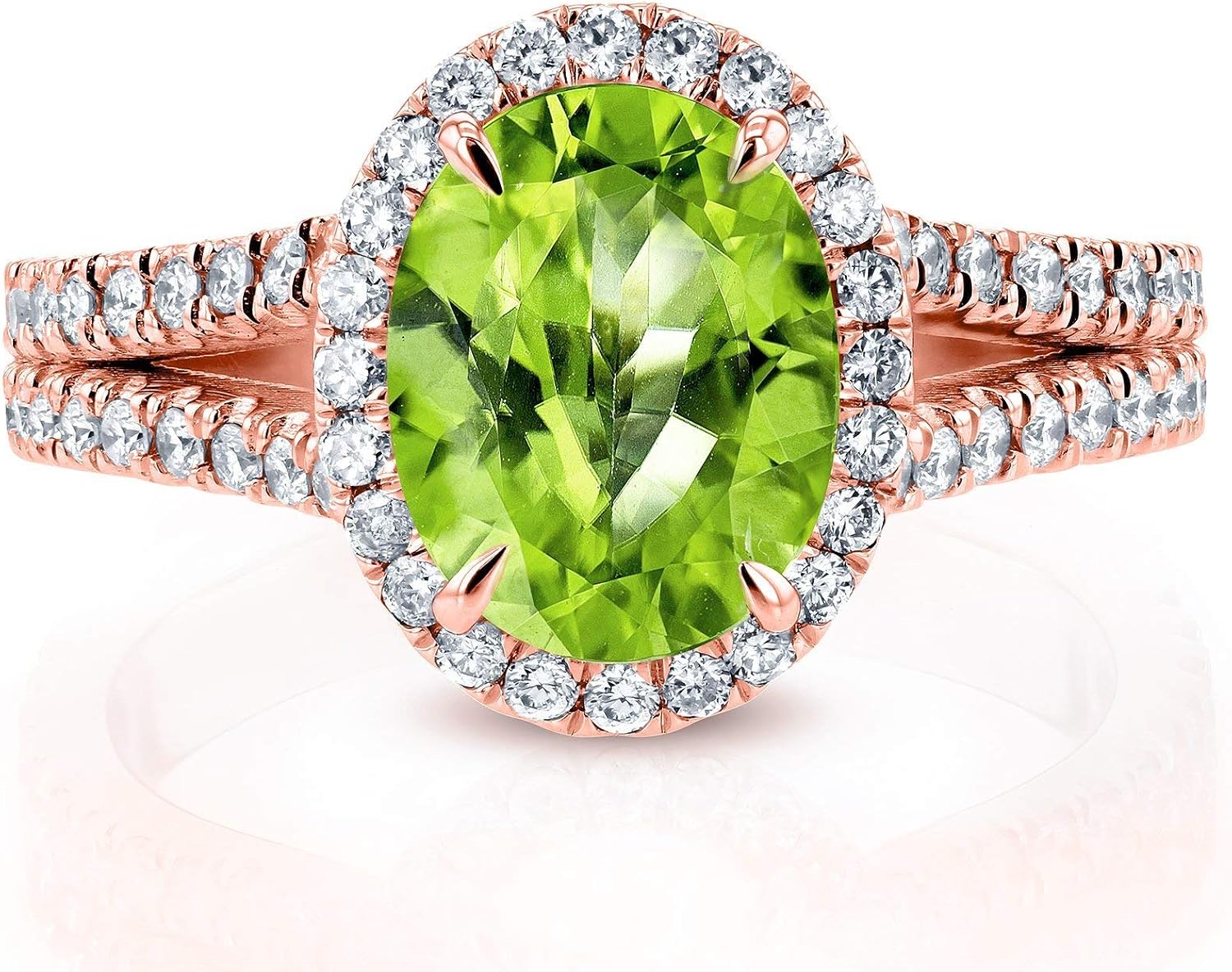 Kobelli Oval Gemstone & Diamond Halo Split Shank Ring (Peridot, Amethyst, or Topaz)
