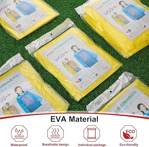 Miniatura 7 de Handepo Paquete de 100 ponchos de lluvia para adultos con capucha, ponchos de lluvia de plástico desechables, impermeables de emergencia a granel