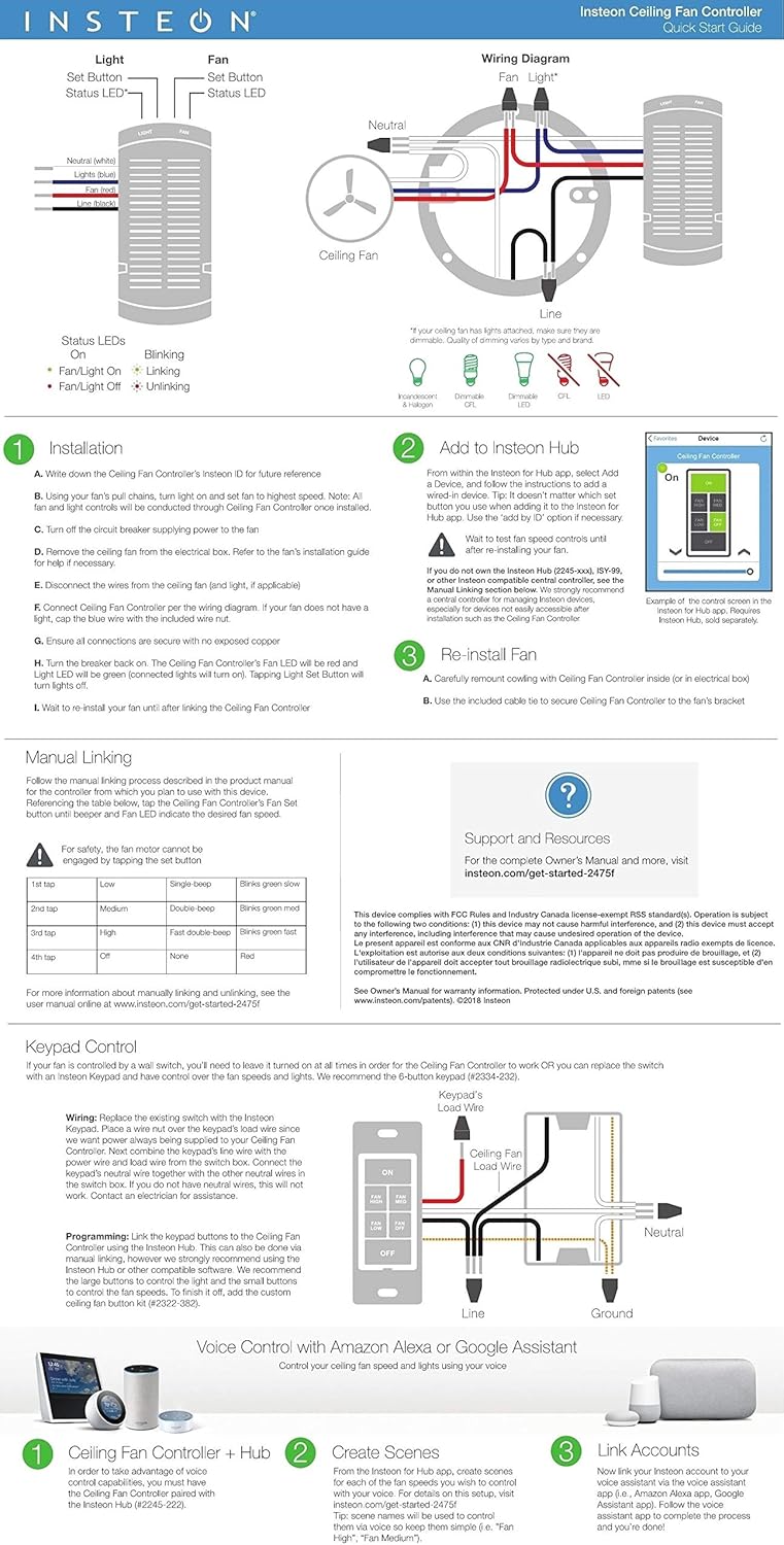 Insteon 2475F FanLinc Insteon Dual-Band Ceiling Fan and Light Controller