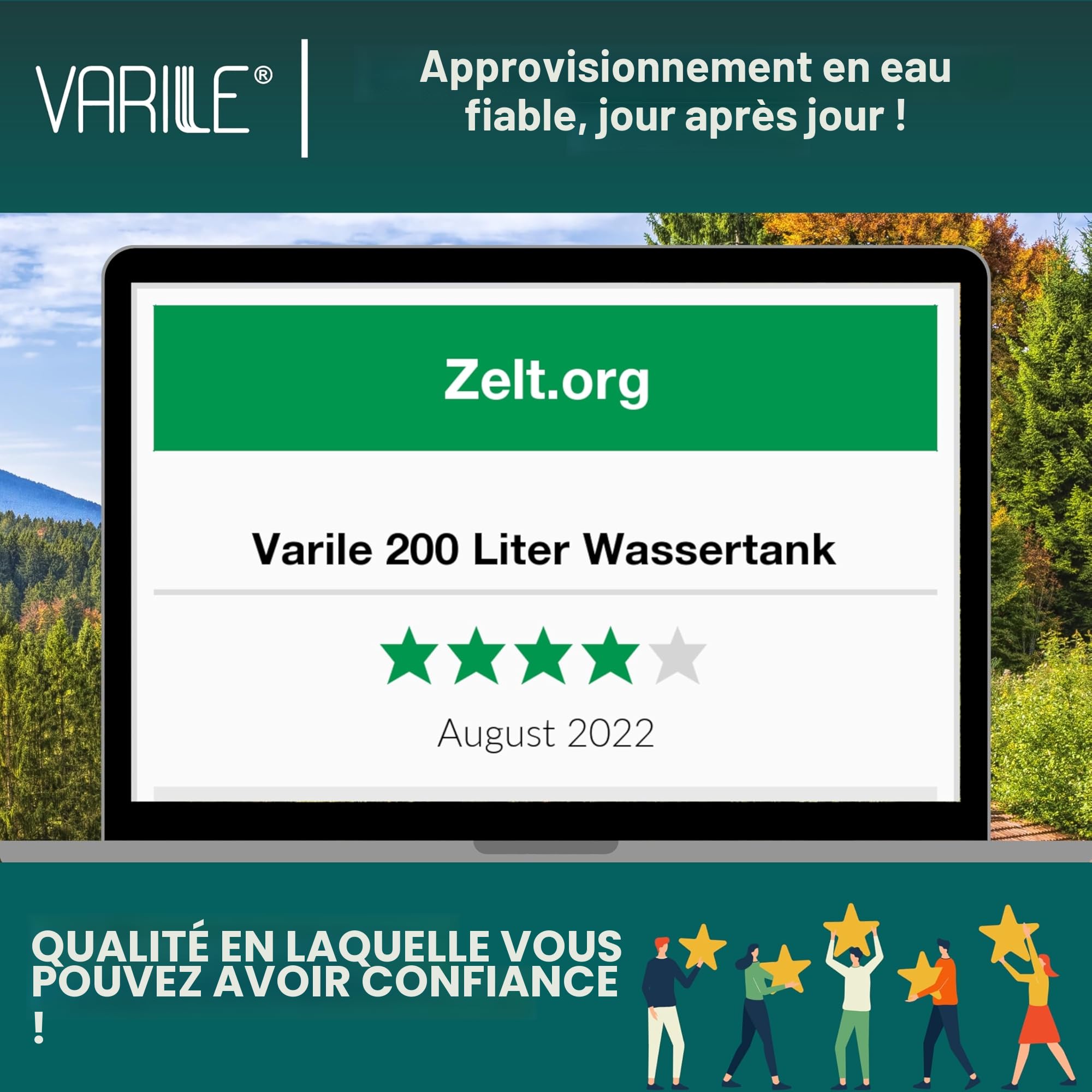 Varile Réservoir d'eau Potable 200L Bleu sans BPA Filetage Laiton 3/4" Fabriqué UE