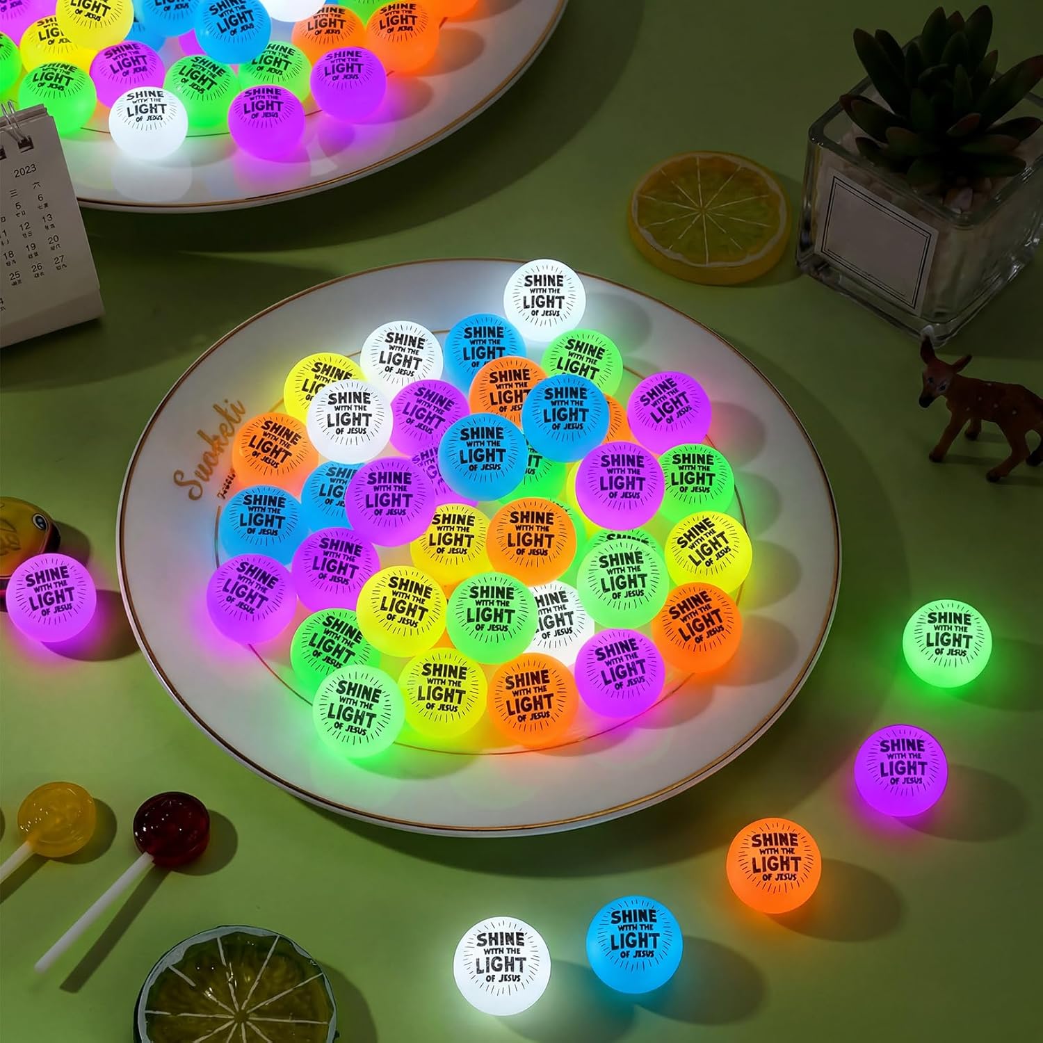 100 Pcs Christian Glow in The Dark Bouncy Balls Bulk 1.25 Inch Shine with The Light of Jesus Bouncing Balls Bible Verse Christian Religious Gifts for Church Sunday School Supplies