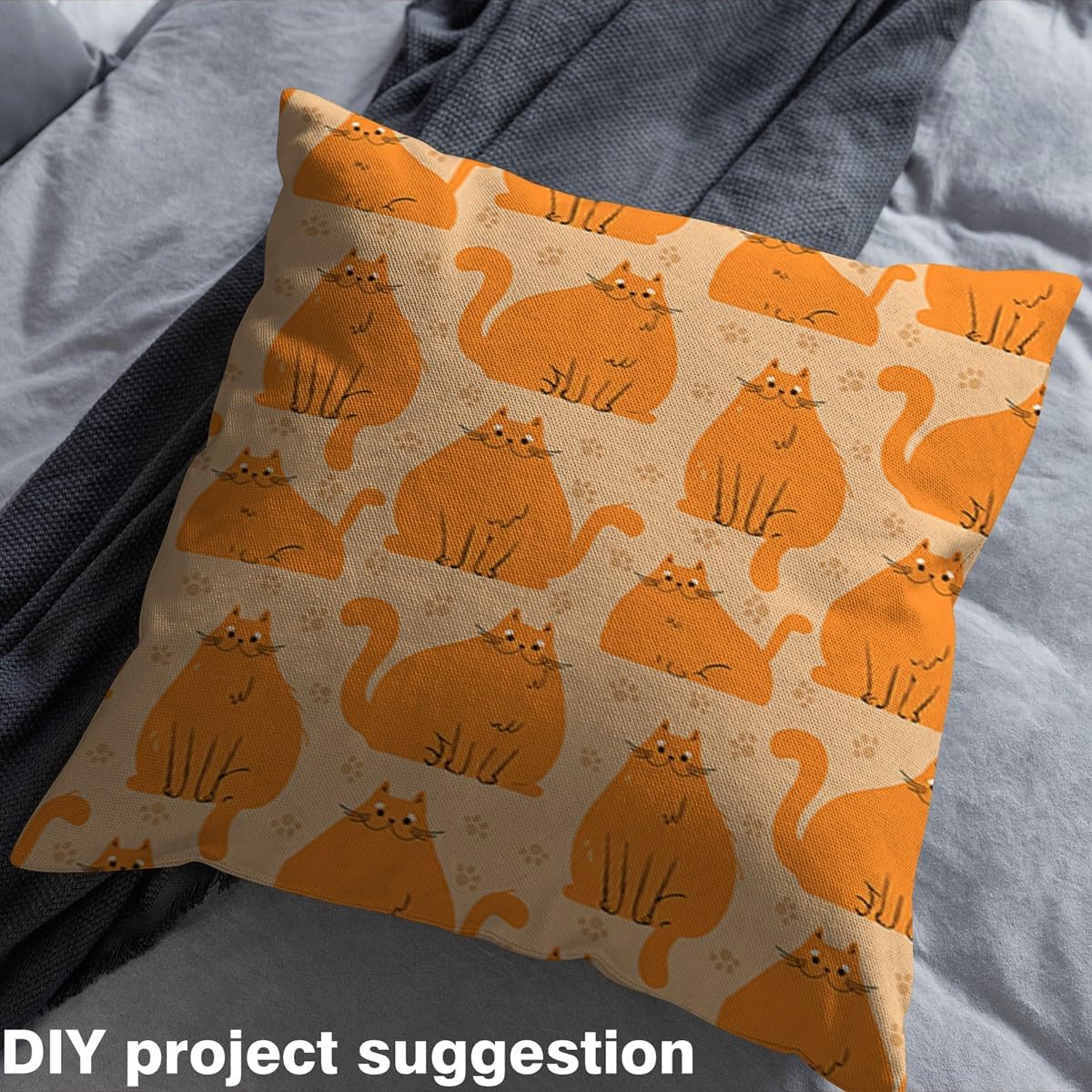 Feelyou Cat Upholstery Fabric for Chairs 3 Yards - Cats Print by The Yard for Kids, Paw Cute Cartoon Kitten Animal Lover's Gift - Decorative Waterproof Orange Outdoor Fabric