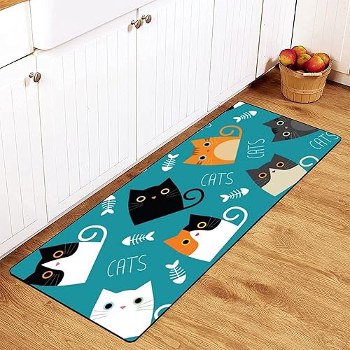 Alfombra de cocina con diseño de gatos lindos, lavable, antideslizante, alfombra de baño, pasillo, lavandería, decoración del hogar, 39 x 20 pulgadas