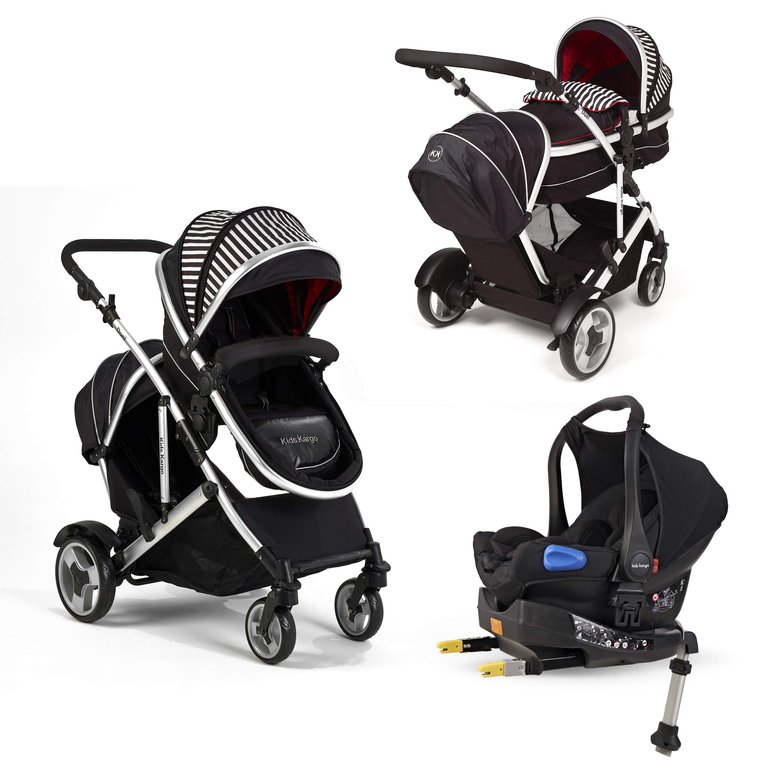 Kids Kargo Double Tandem Duel DS + 1 Isofix Car Seat and Base (Oxford)