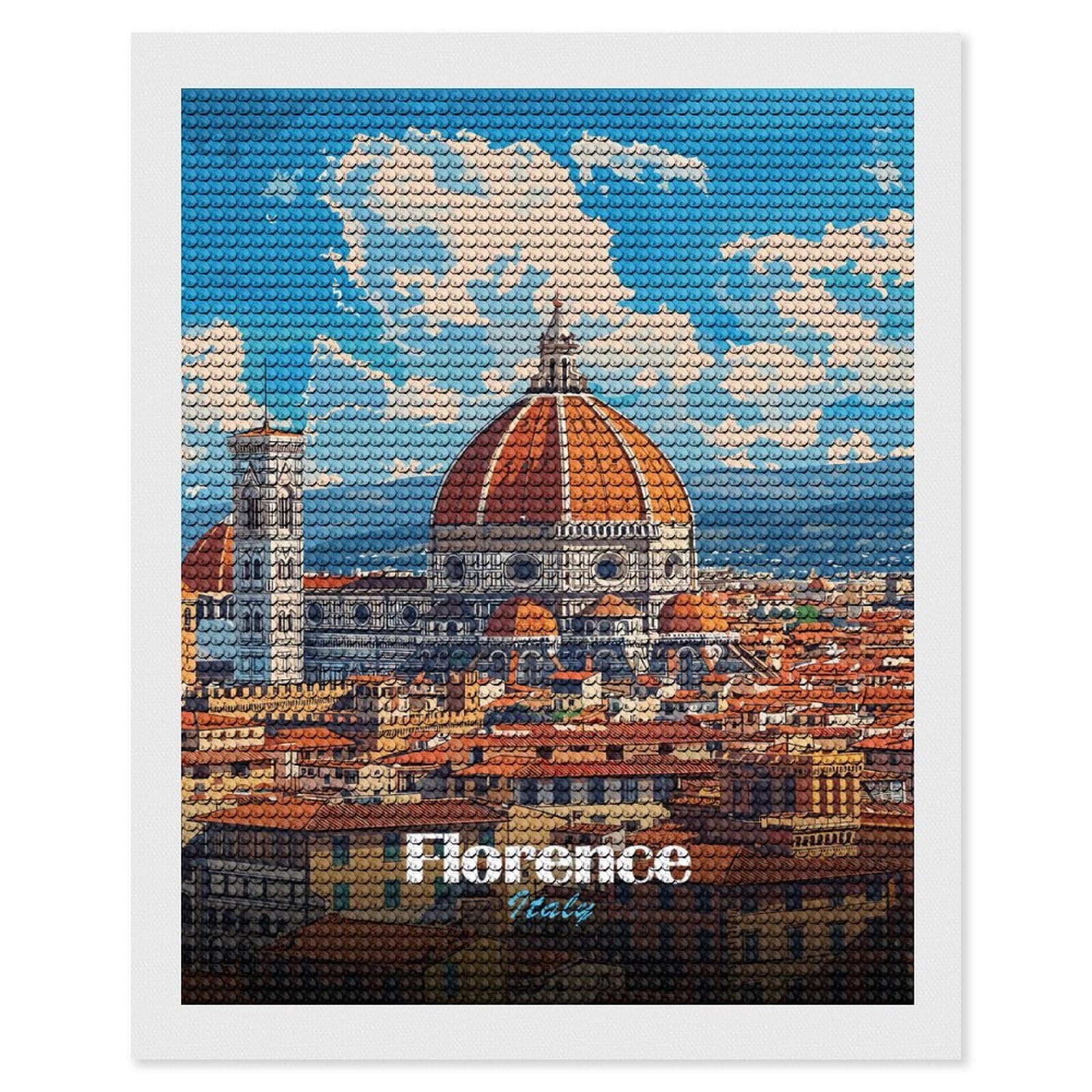 Junmoney Florence, Italy Skyline Round Drill Diamond Painting 16"x20", for Adults, Creative Leisure Activity, Office Decor, Holiday Gift Idea
