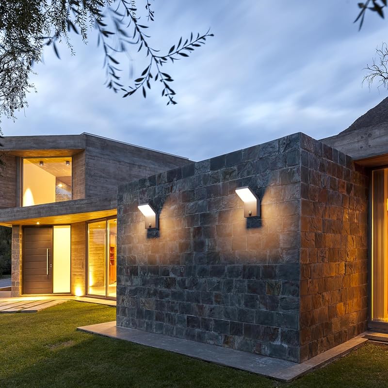 Lampă de perete LED de exterior Klighten cu senzor de mișcare 24 W, IP65 rezistentă la apă, antracit, alb cald 3000 K, pentru exterior, interior, intrare, terasă, grădină