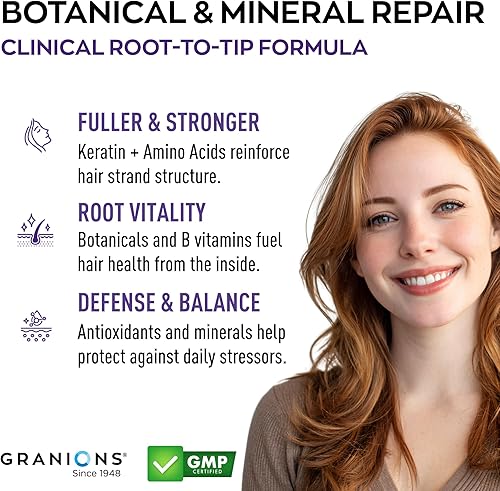 Miniatura 4 de Granions Suplementos para el crecimiento del cabello, biotina, queratina y aminoácidos, pastillas de zinc y selenio para mujeres y hombres,