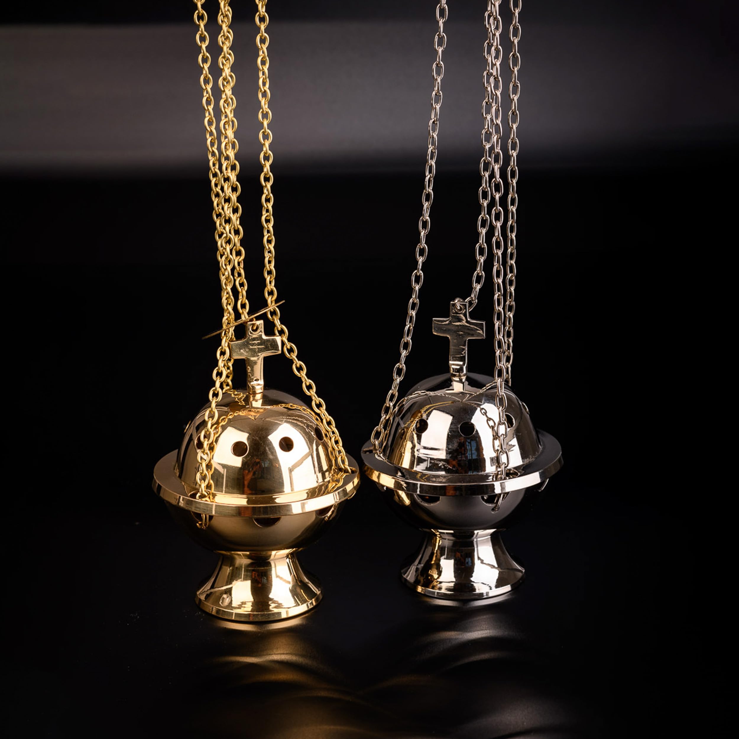 NKlaus incensiere nichelato bruciatore d'incenso argento con catena a croce 51cm decorazione 7590