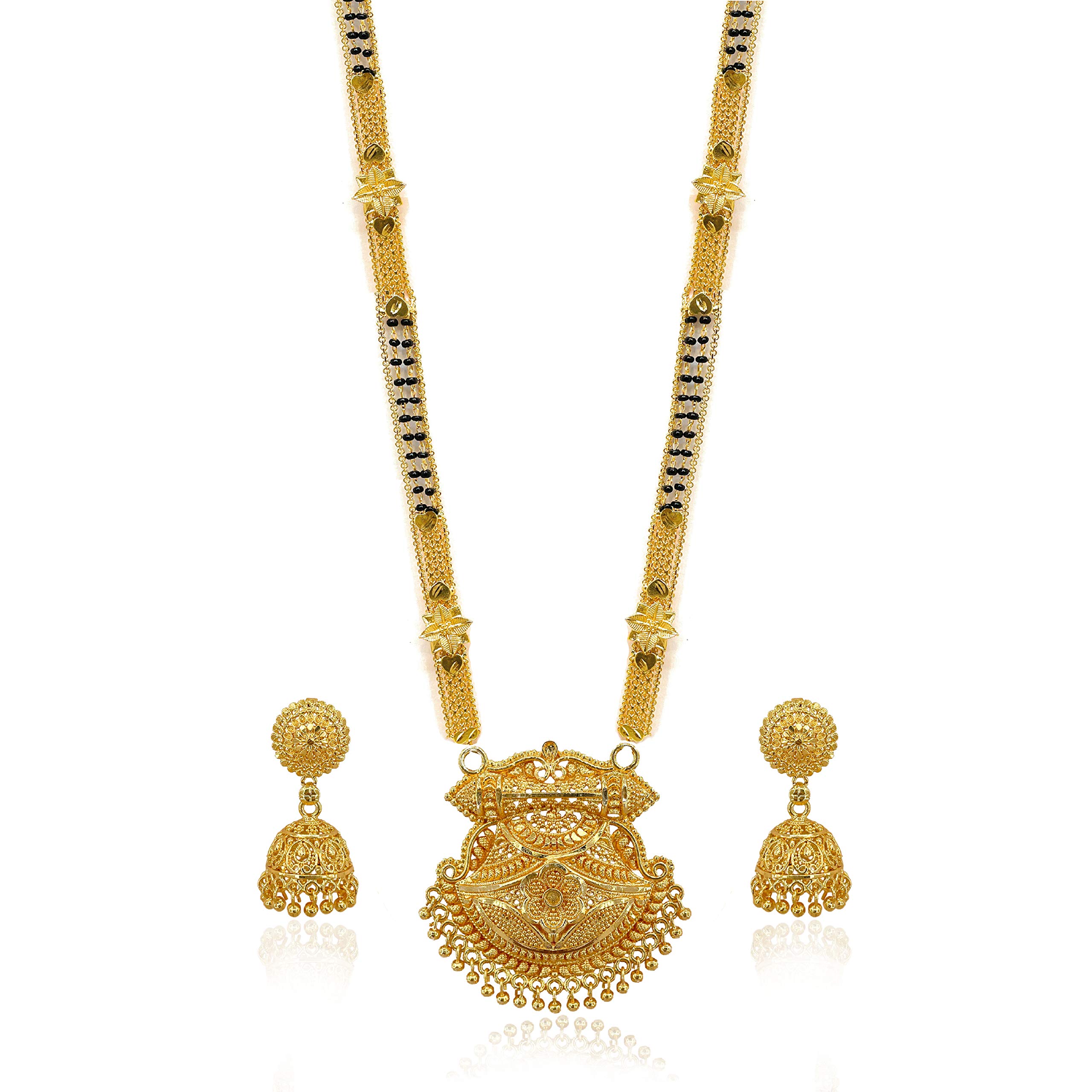 Brado Jewellery Traditional Gold Plated 30 inch Long 2 inch Earring Set Mangalsutra/Tanmaniya/nallapusalu/Black Beads Mangalsutr For Women and Girls (B08Y6NWV3Y) Amazon Price History, Amazon Price Tracker