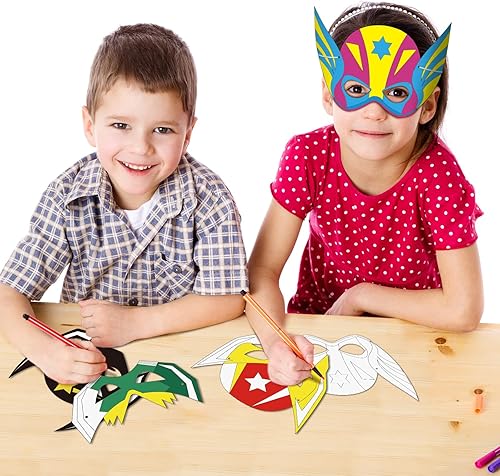 Miniatura 6 de Sosation 72 máscaras de héroe para colorear tu propio héroe, máscaras de papel para manualidades, regalo de grafiti en blanco con cuerdas para