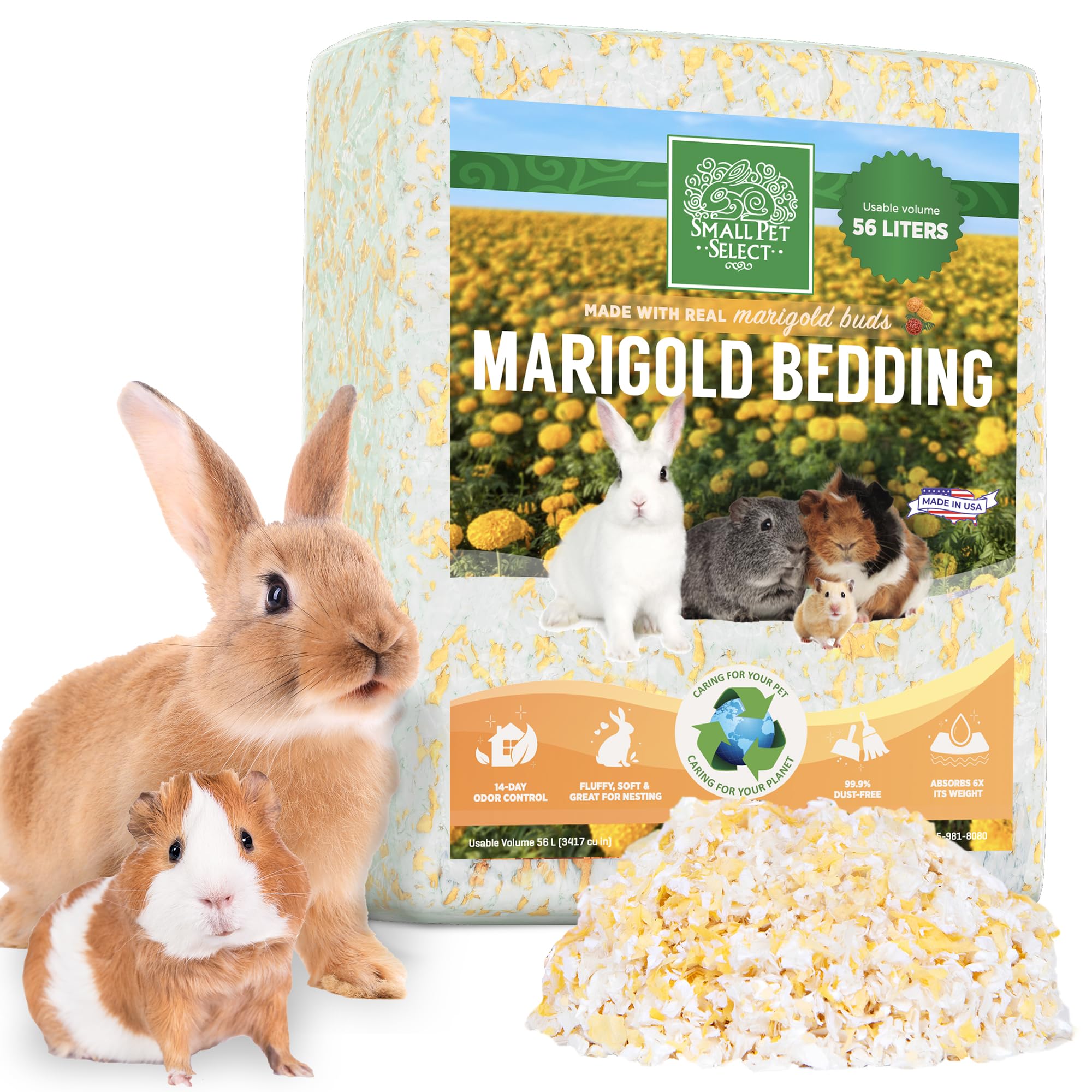 Small Pet Select - Natural Paper Bedding with Real Marigold Buds. Rabbits, Guinea Pigs, and Other Small Animals, 56L