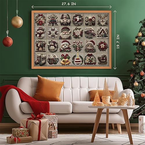 Miniatura 2 de Rompecabezas vintage de Navidad para adultos de 1000 piezas, rompecabezas de arte de tela bordada para adultos, collage retro de invierno,