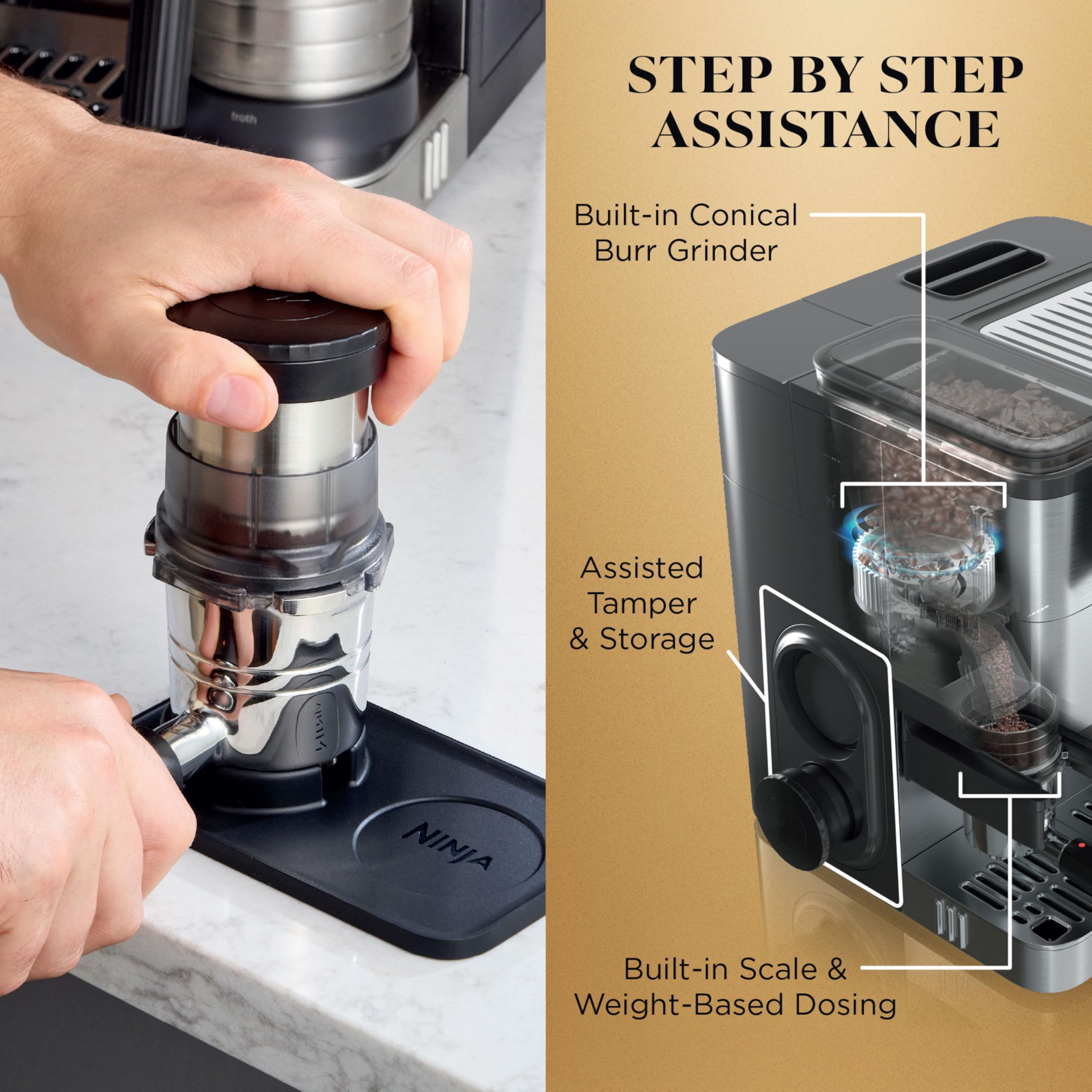 Ninja Macchina per caffè espresso Luxe Café Premier Series, macchina per caffè a goccia e preparazione rapida a freddo, smerigliatrice integrata, manipolazione assistita, montalatte a mani libere, per