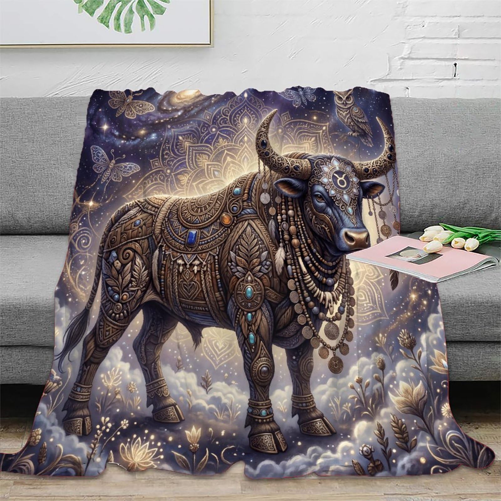 W7C8U2X3 Taurus Zodiac Bohemia for Flannel Throw Blanket, Couch Bed Travel