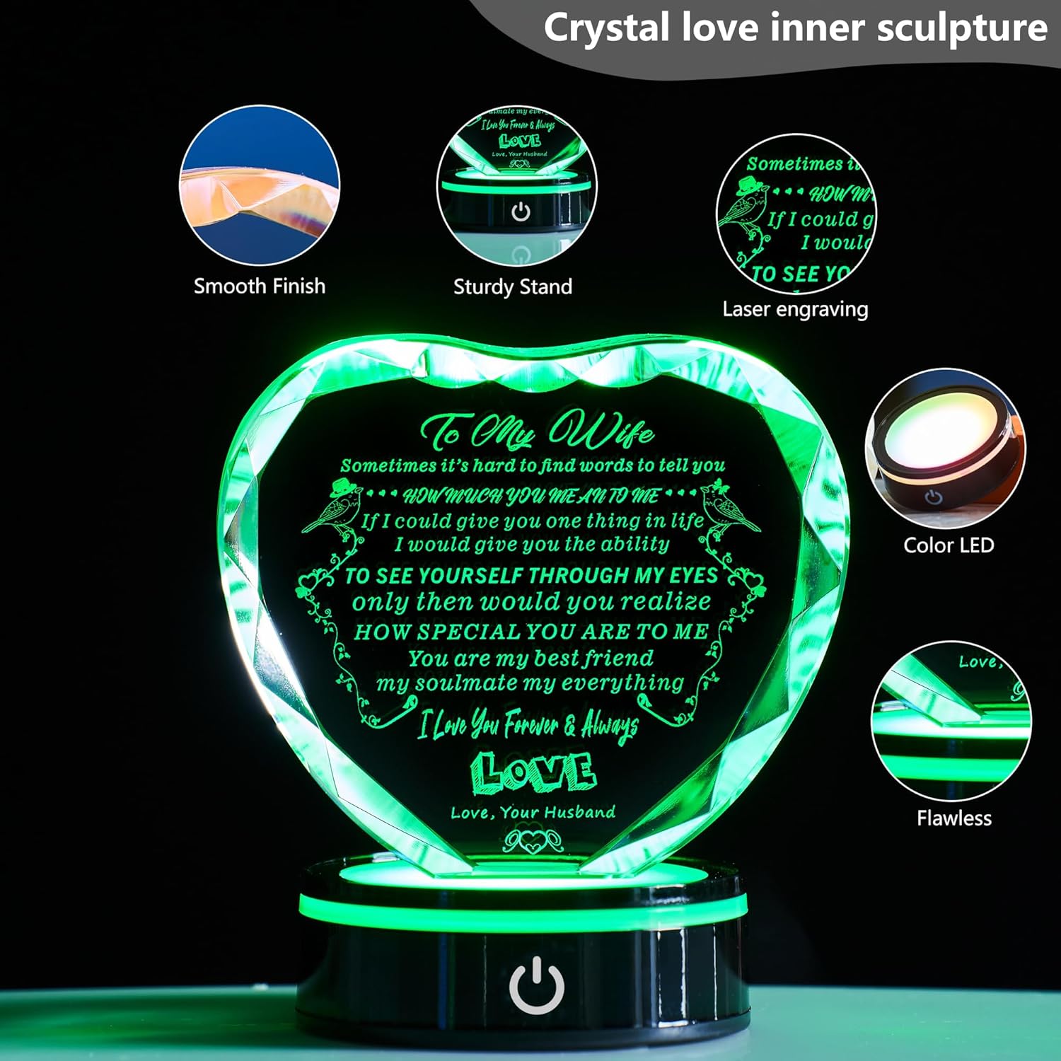 Gifts for Wife, with Colorful LED Base, I Love You Gift for Her from Husband, Best Wife Anniversary Birthday Gift Ideas, Motivational Desk Decor, Encouragement, Appreciation Gifts for Women