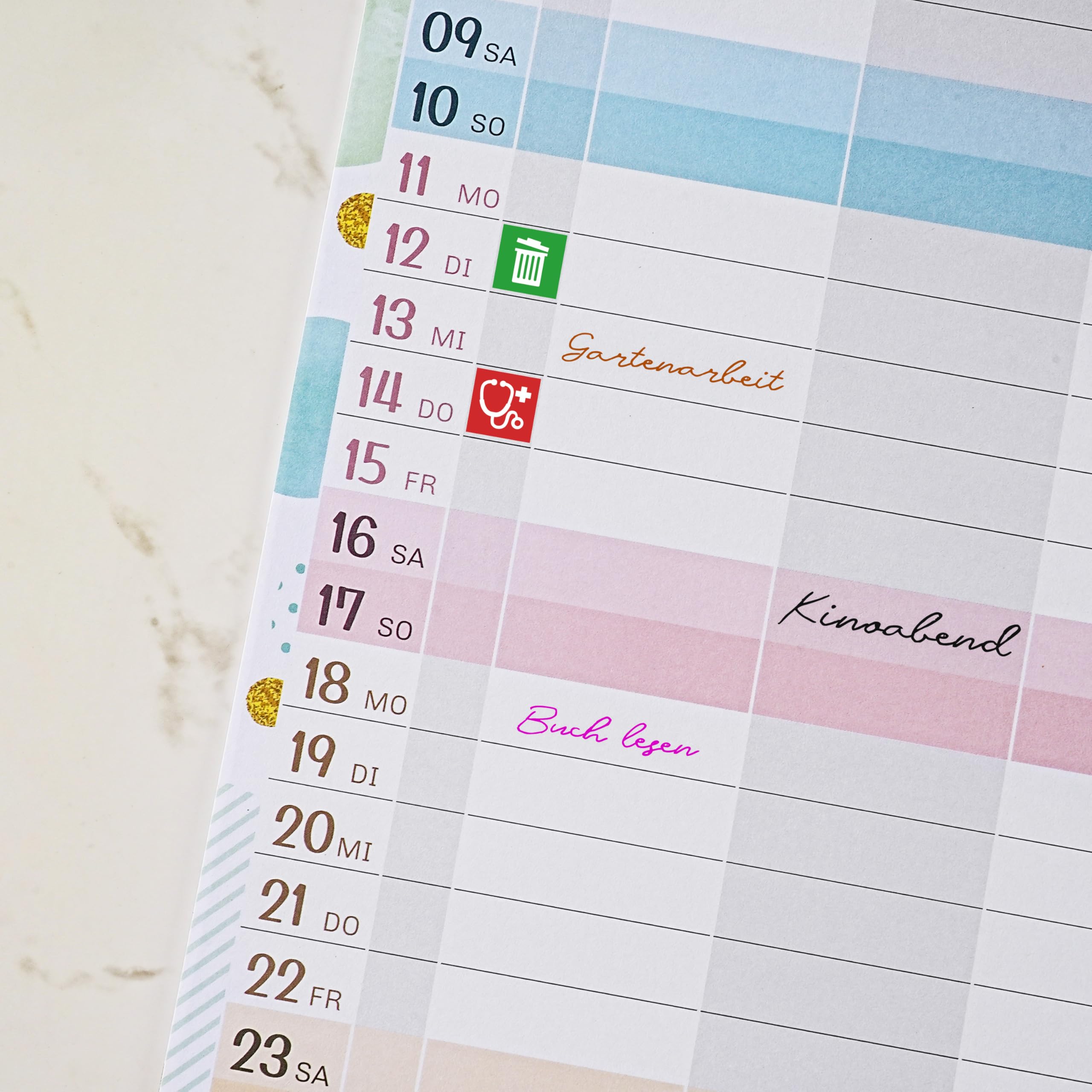 Planificateur familial 2026-2027 - Calendrier familial 7 colonnes juillet 2026 à décembre 2027 - 33 x 44 cm - Bulles colorées