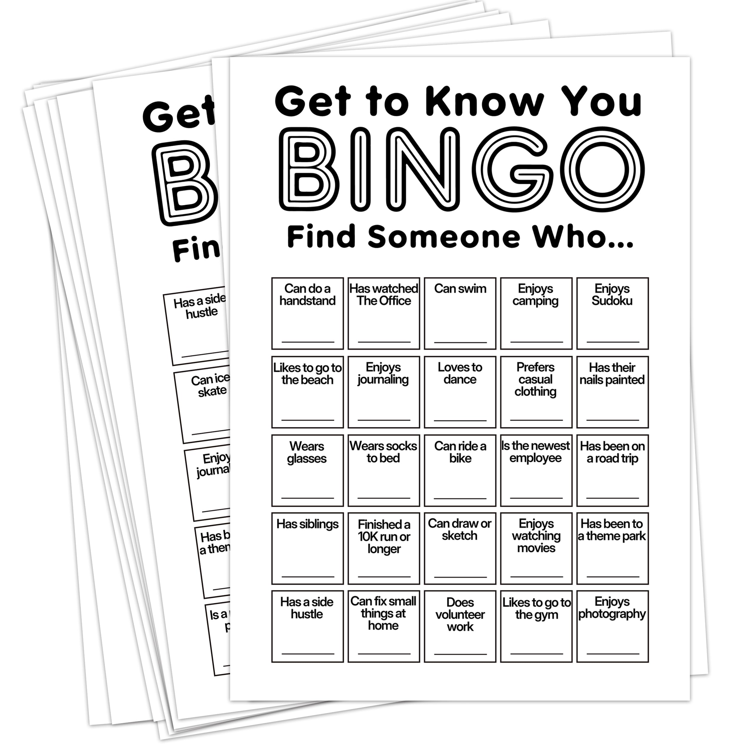 Sahjzk Office Bingo Cards, 25 Unique Randomized 5x7 Sheets, Get to Know You Bingo Game for Adults, Ice Breaker Office Party Games, Team Building Games for Work, High Replay Value - A01