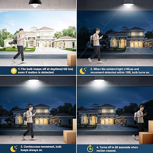 Miniatura 3 de Bombillas con sensor de movimiento – 9 W (equivalente a 60 W) E26 bombilla LED activada por movimiento de 5000 K, luz diurna del atardecer al