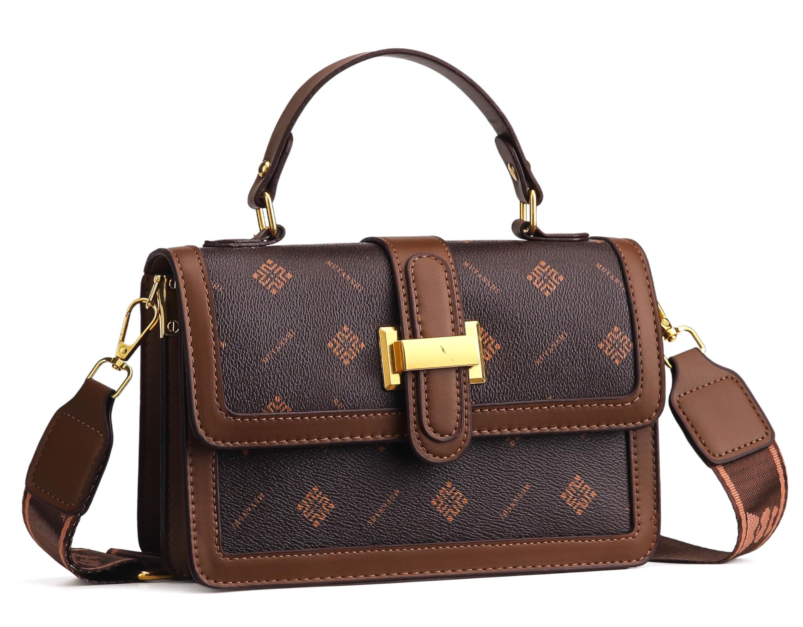diva dale Designer Monogram Crossbody Handbag, Dark Brown with Gold Hardware, PU Leather, Vintage Style Shoulder Bag with Adjustable Strap-picture-13