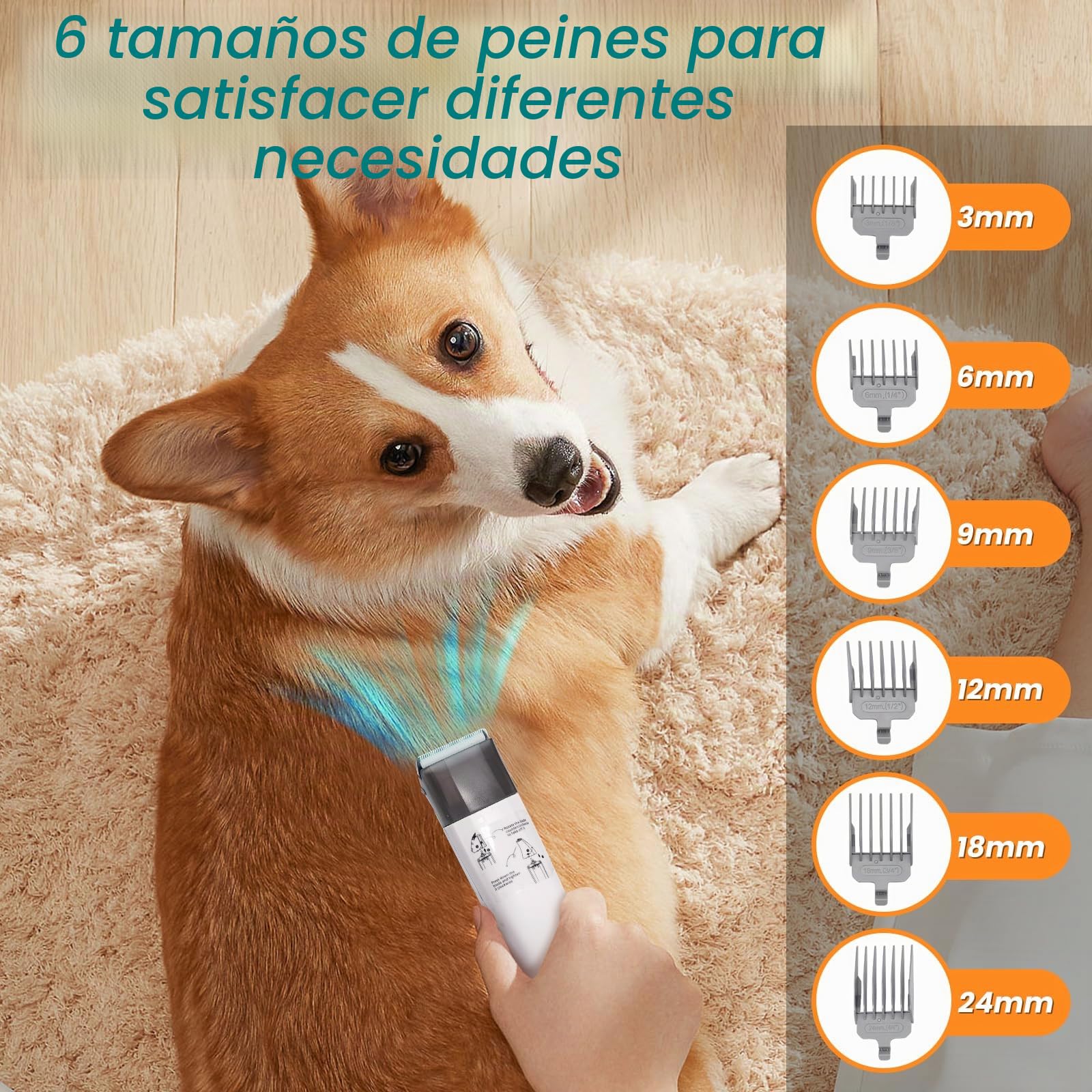 Cortapelo para perros con aspirador, 13000 PA con 7 herramientas de mantenimiento, cortapelo para patas, cepillo, peine, 3 niveles de aspiración ajustables