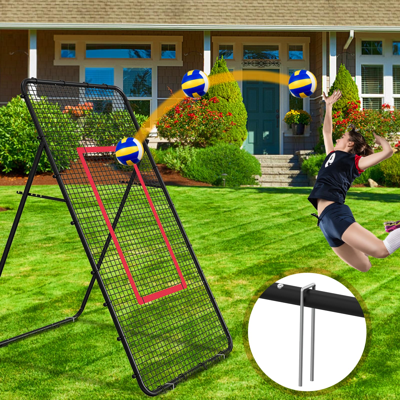 Rete da pallavolo regolabile, 2,8 x 1,2 m, attrezzatura per allenamento pallavolo per lacrosse, baseball, calcio, tennis, rimbalzo, pallavolo, rimbalzo, colpire, servire passaggio, pratica