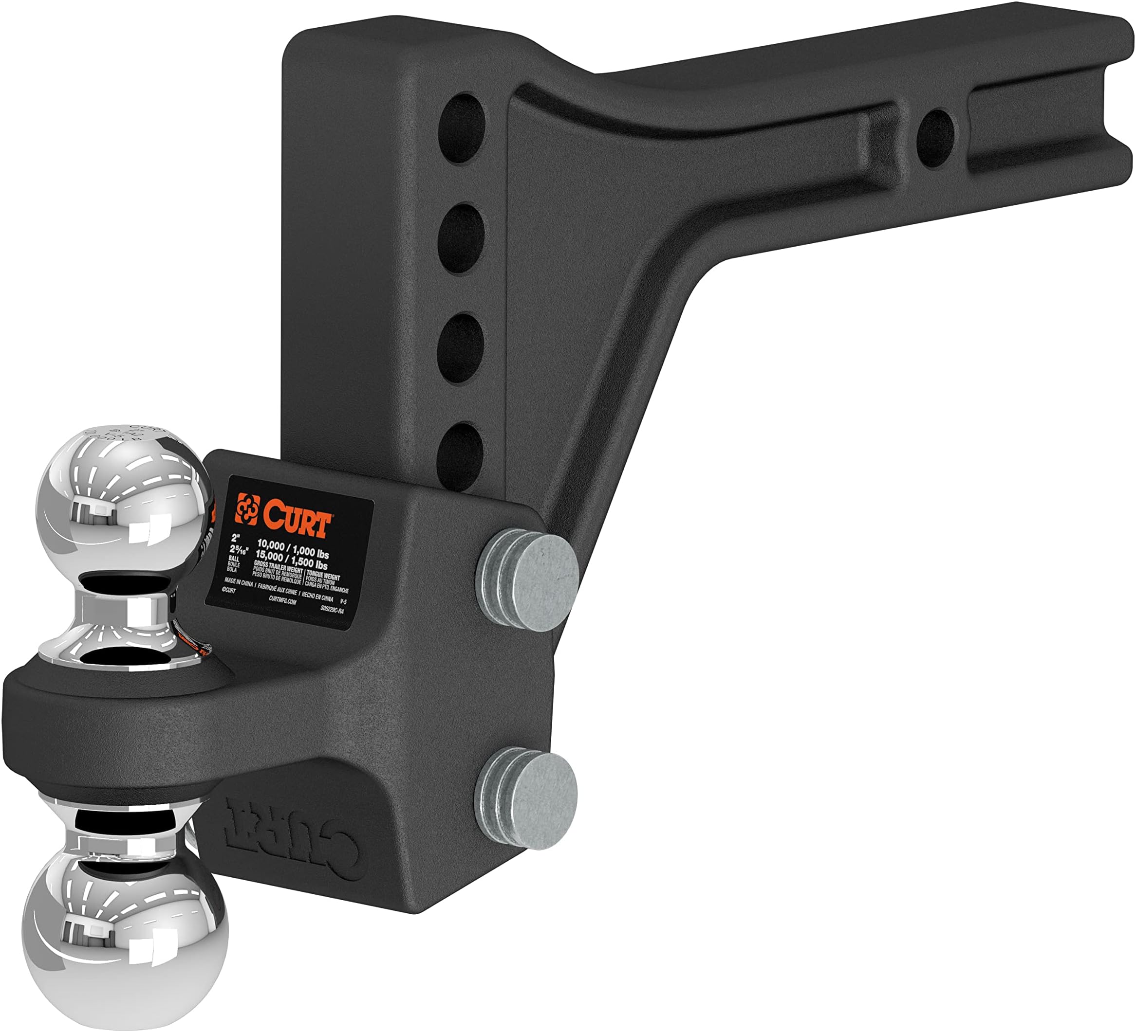CURT Adjustable Trailer Hitch Ball Mount with Dual Ball, 2