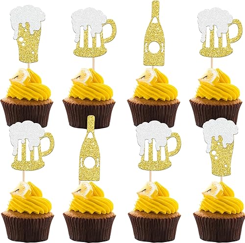 Miniatura 9 de 30 piezas de biberones y tazas de cerveza para cupcakes con purpurina dorada para biberones y cupcakes, selecciones para celebrar baby shower,