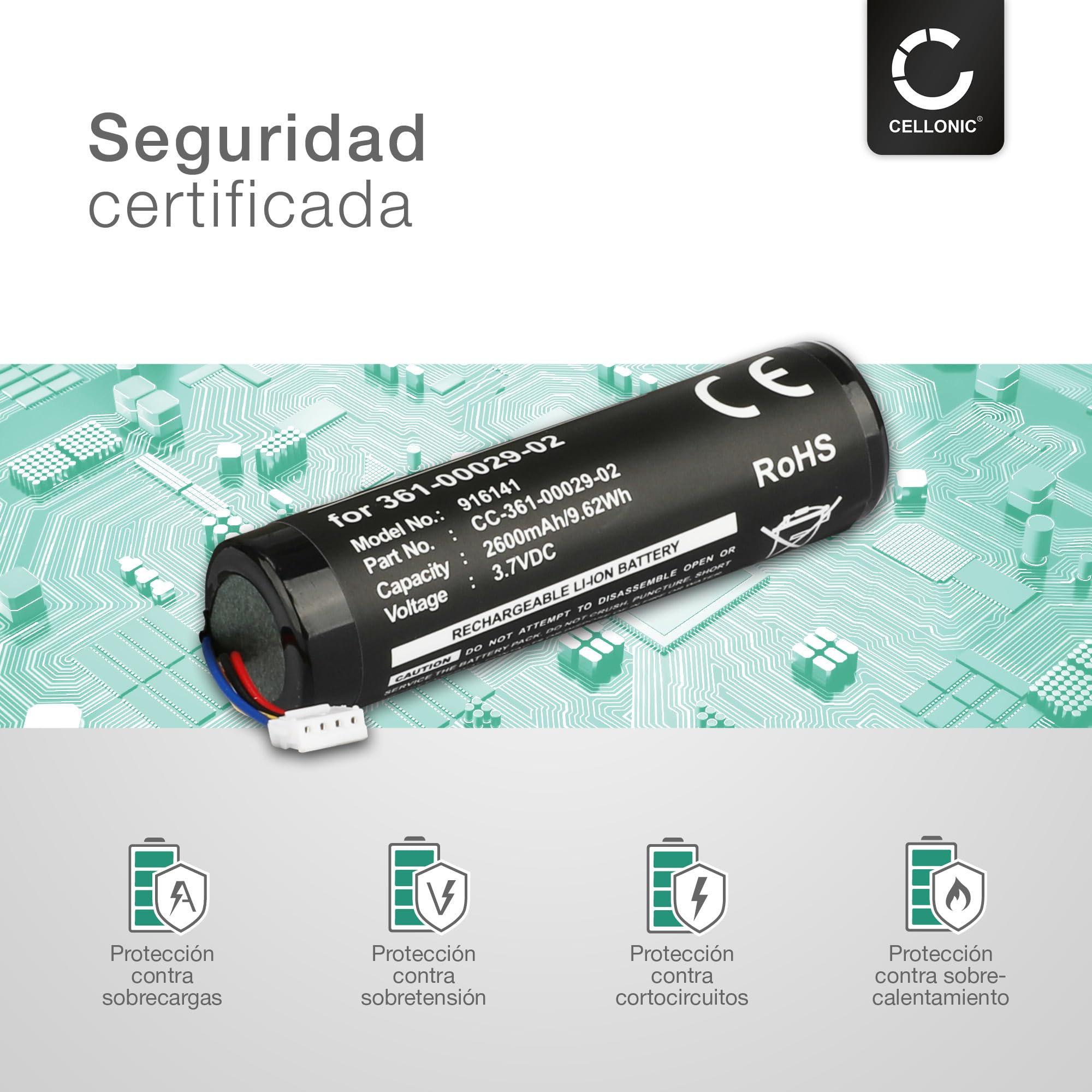 CELLONIC 1x Batería para Collar de Perros/Mascotas Compatible con Garmin Alpha 100, Astro 320, TT15, 361-00029-02 - (2600mAh, 3.7V)