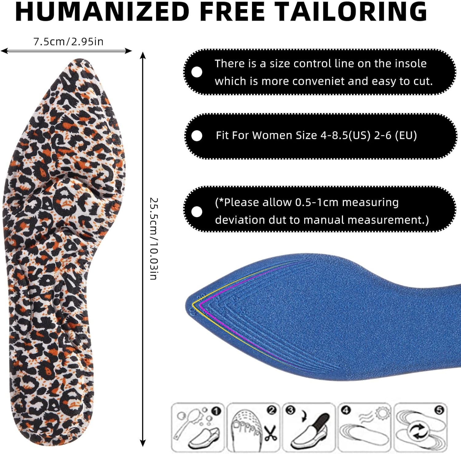 4 Pairs High Heel Insoles Breathable Shoe Pads 10.03 Inch Boot Inserts Foot Cushion Comfort Sponge Insert for Women Foot Pain, Arch Pain, Heel Sore, Loose Shoes(Black Leopard Print) - Image 2