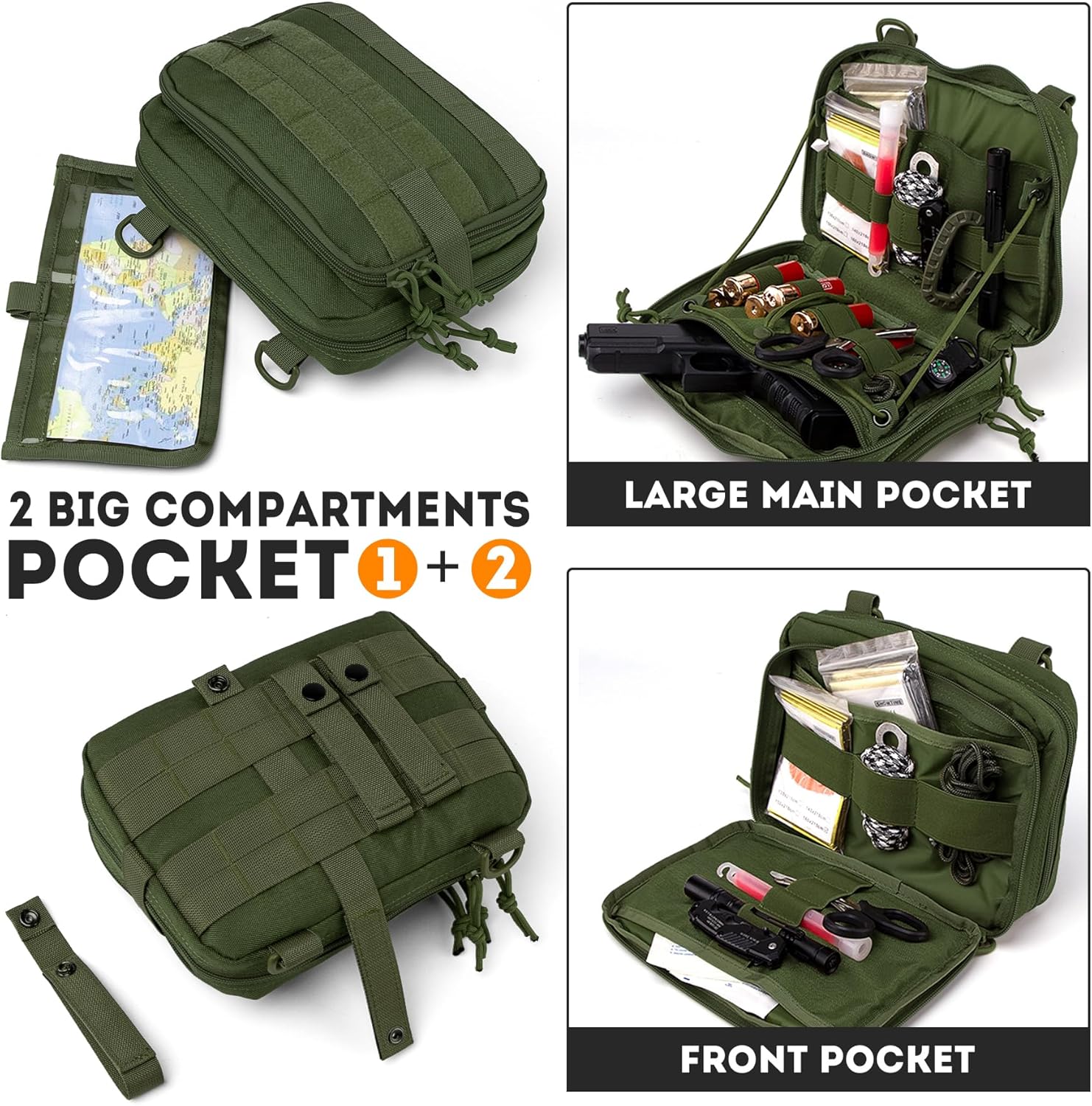 IronSeals Tactical Admin Pouch Expandable Double Layer Molle Attachment EDC EMT Utility Pouch with Map Sleeve Modular Large Capacity Tool Pouch Flag Patch Included