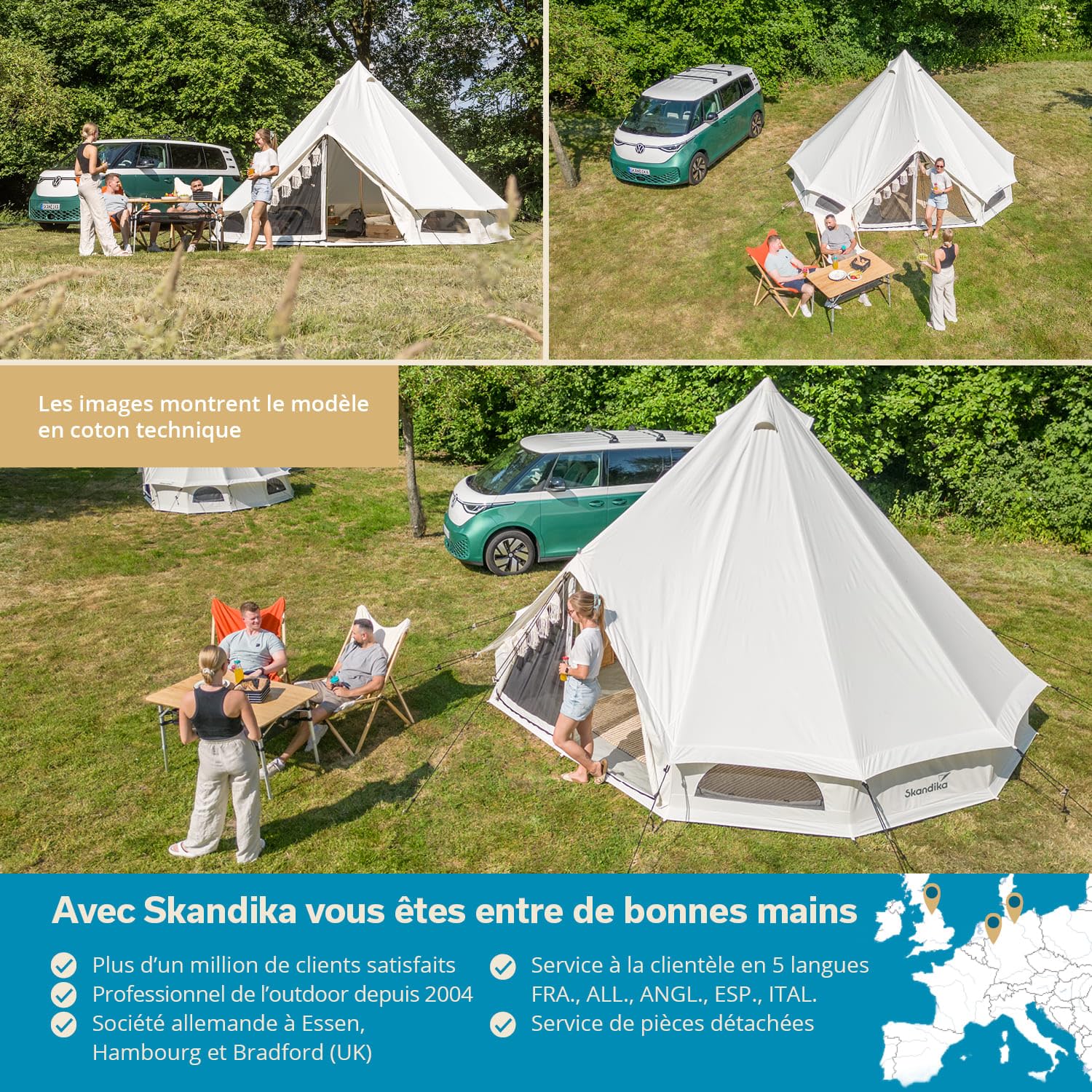 Skandika Tente Tipi Kuopio 400/500 Protect 8 à 10 Personnes | Tente de Camping imperméable, matériau recyclé, Hauteur 2,5-3 m, Ø4m - Ø5m, Sol Cousu, Tente Glamping familiale