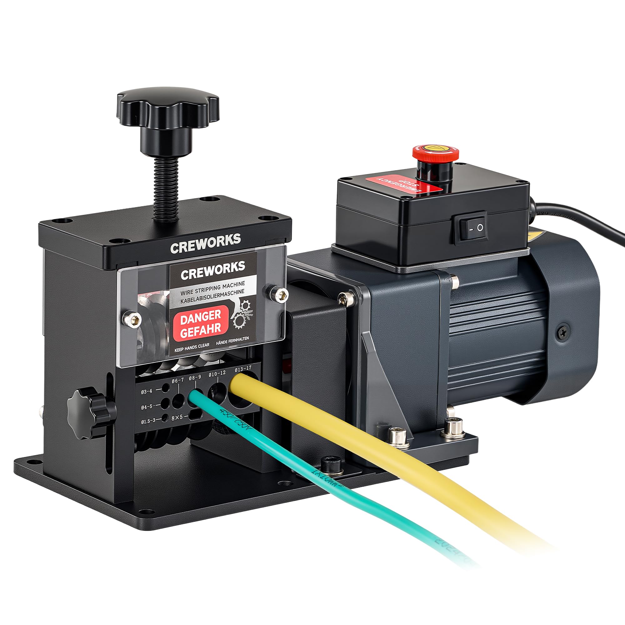 creworks automatic wire stripper machine, 8 channel electric wire stripping machine for 0.06 to 0.67 in. copper wires, electric cable stripper machine with 5 blades and all-copper motor for recycling