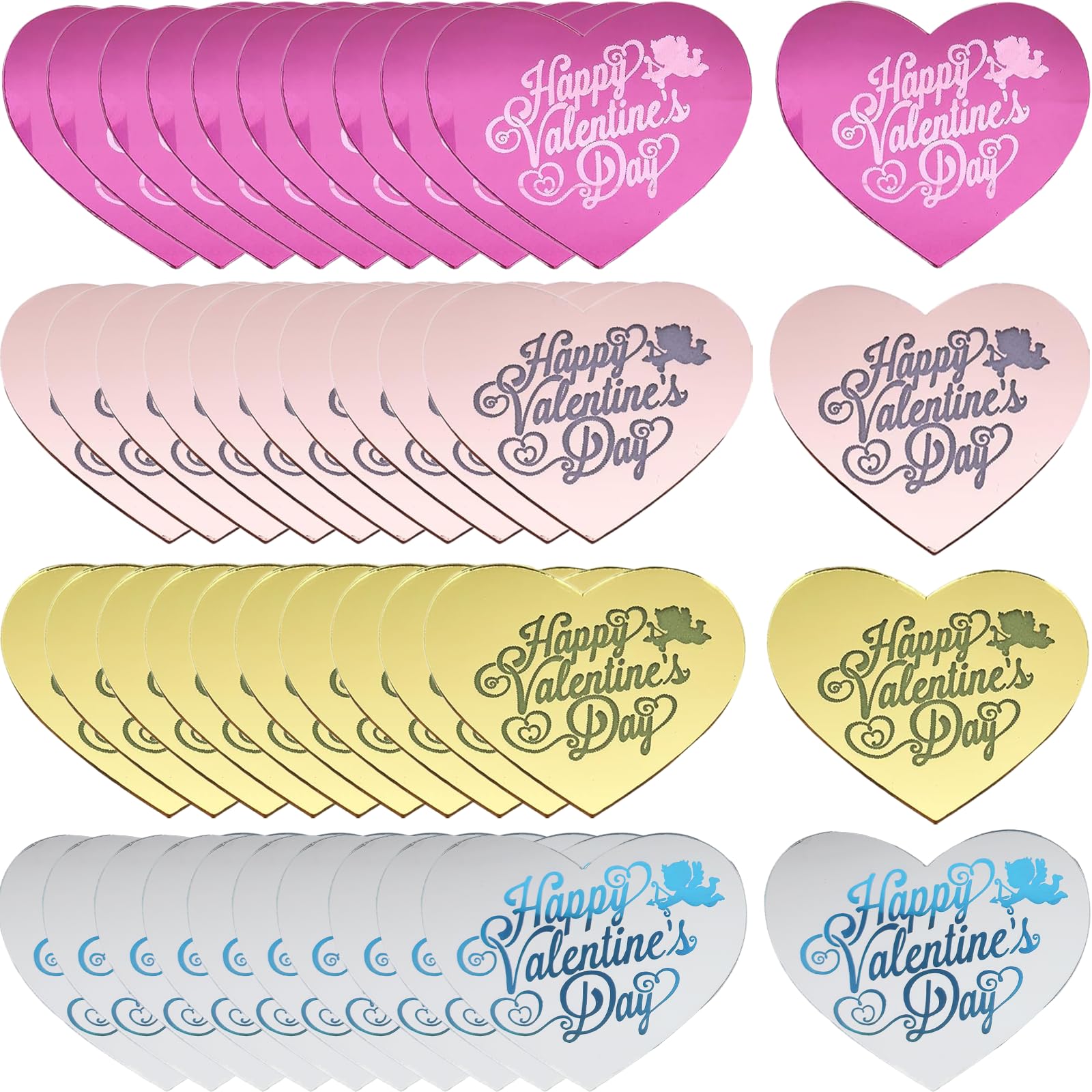 40Pcs Happy Valentine's Day Cupcake Topper Acrylic Cake Disc Mirror Heart Cake Topper Engraved Valentines Cake Topper Heart Picks Cupcake Decorations for Wedding Valentine's Day Gifts Party