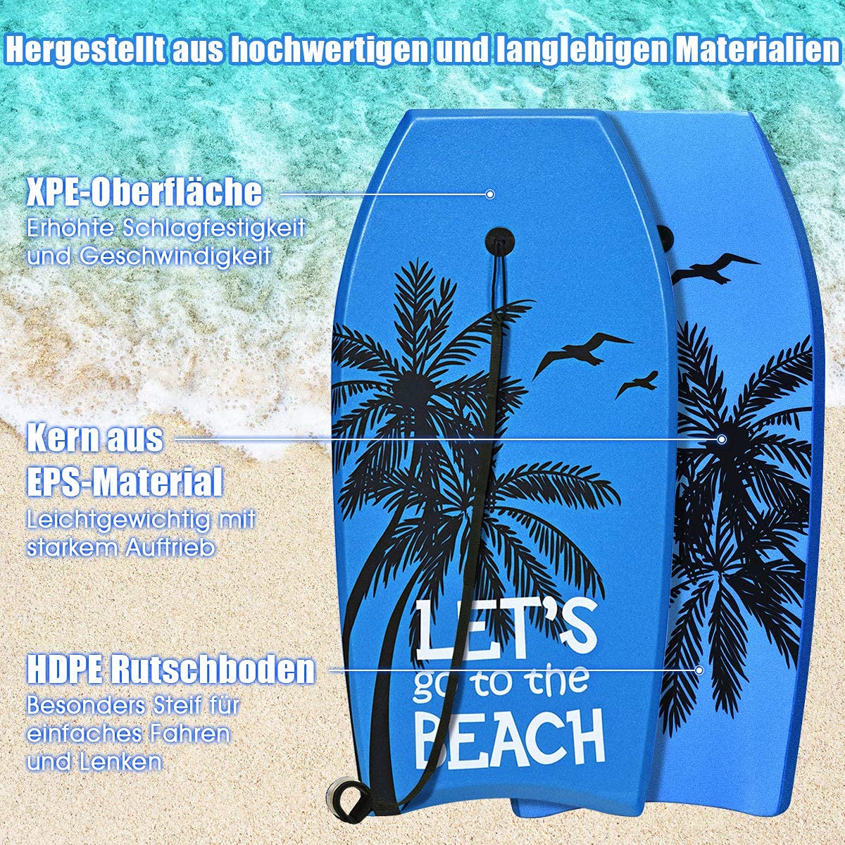 Costway Bodyboard, deska do pływania, deska surfingowa dla dzieci i dorosłych, deska surfingowa, deska Sup-Board, 104 x 51 x 6 cm (niebieska i czarna)