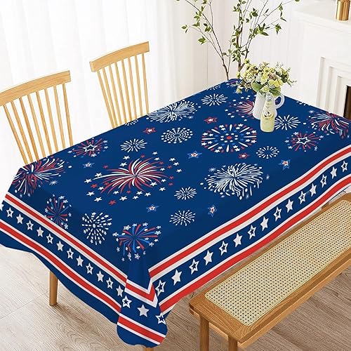 Miniatura 7 de Hexagram 4th of July Tablecloth, Patriotic Tablecloth Rectangle 54x78 inch, Red and Blue Stars Indoor or Outdoor American Flag Independence Day